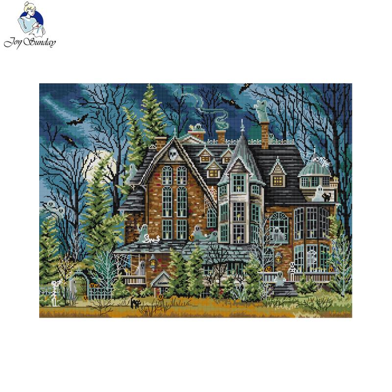 Freude Sonntag Schloss Dunkelheit gedruckt Kreuz stich Kits Aida Stoff 16ct Stoff DIY Handwerk Nadel Canva Hands tickerei Sets als Geschenk – Detail 1