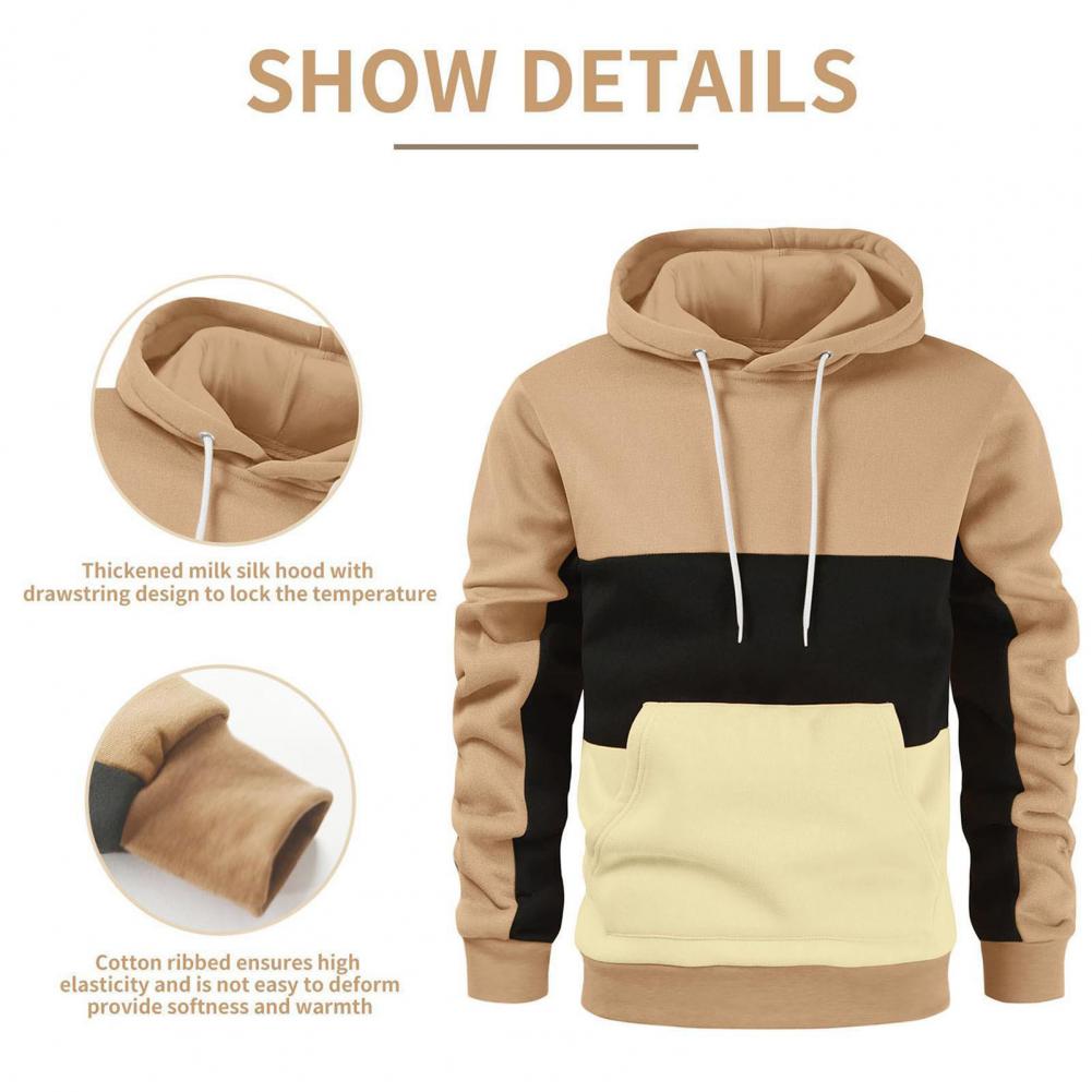 Description Picture 5 of itemMen Sweatshirt Stylish Men's Winter Hooded Sweater Color Block Design Warm Comfortable with Big Pocket for Autumn Winter for Men