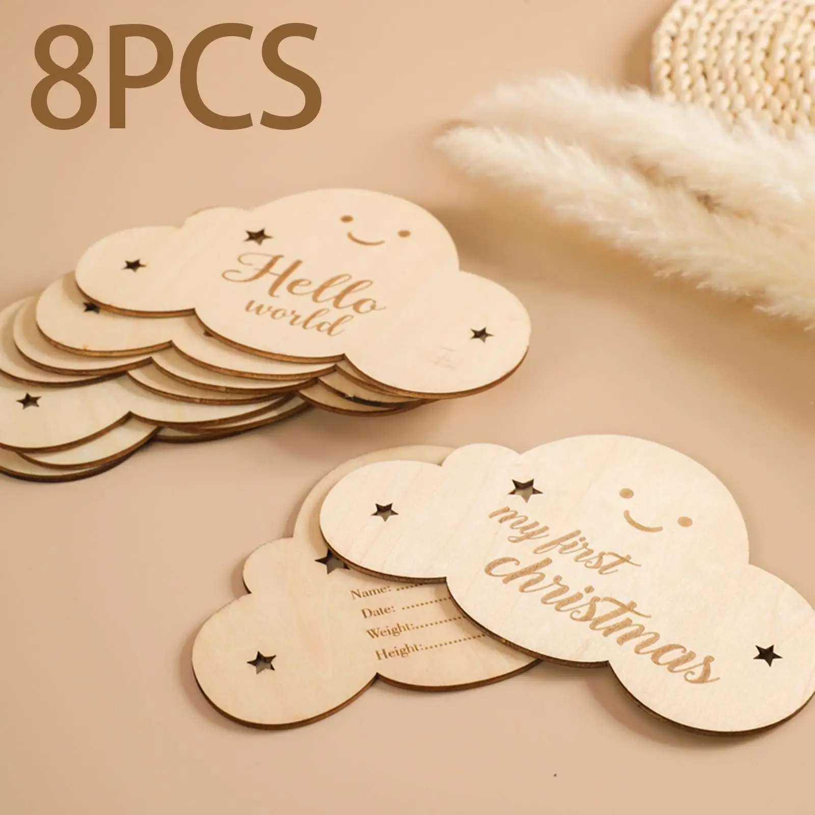 8x Wooden Baby Milestone Cards Keepsake Toy Cute Clouds Shape Smooth Surface Photography Accessories New Mom Gifts Newborn Gifts