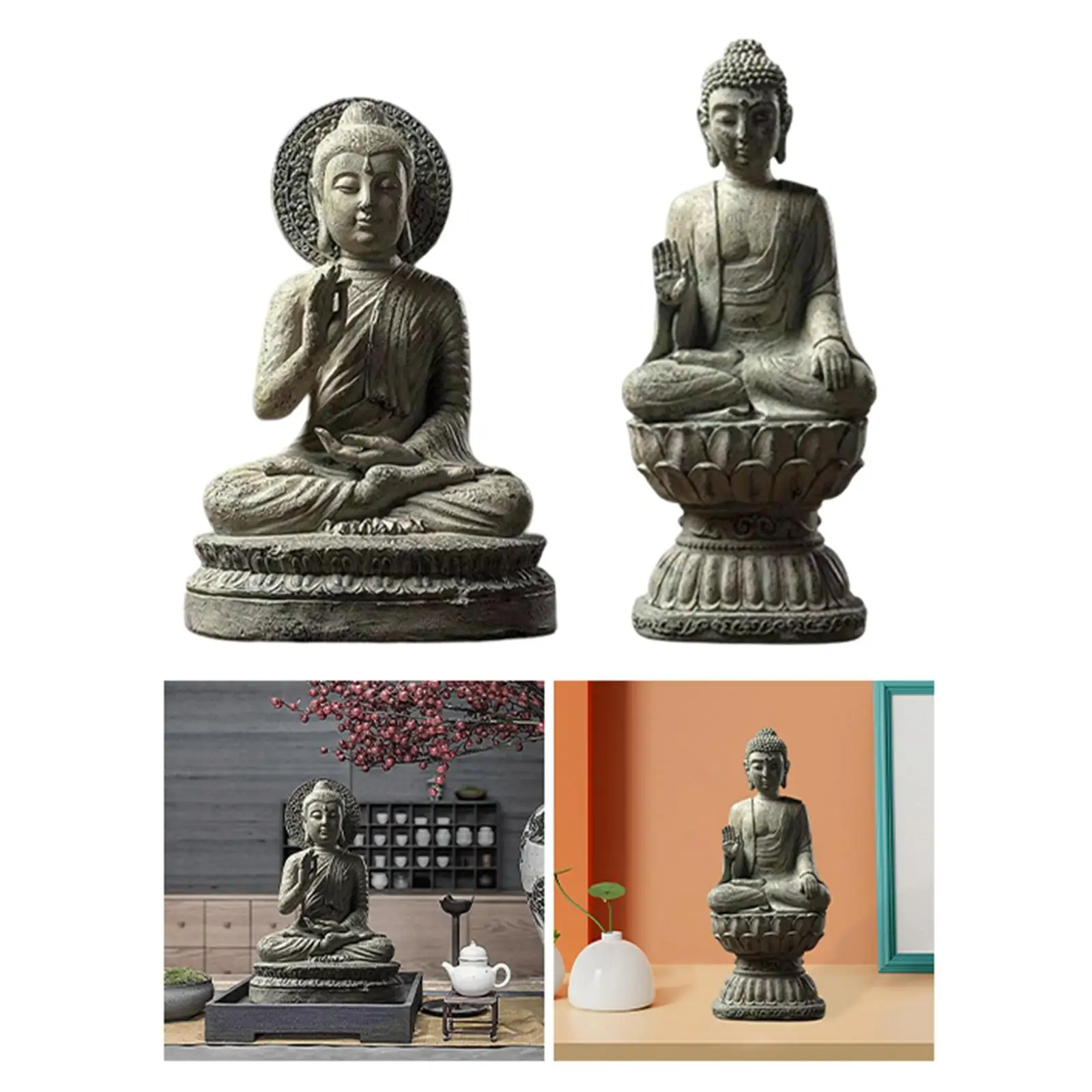 Resin Buddha Statue Figurine Enlightened One Sculpture Sitting Collection Small for Desk Home Decoration Ornament Crafts