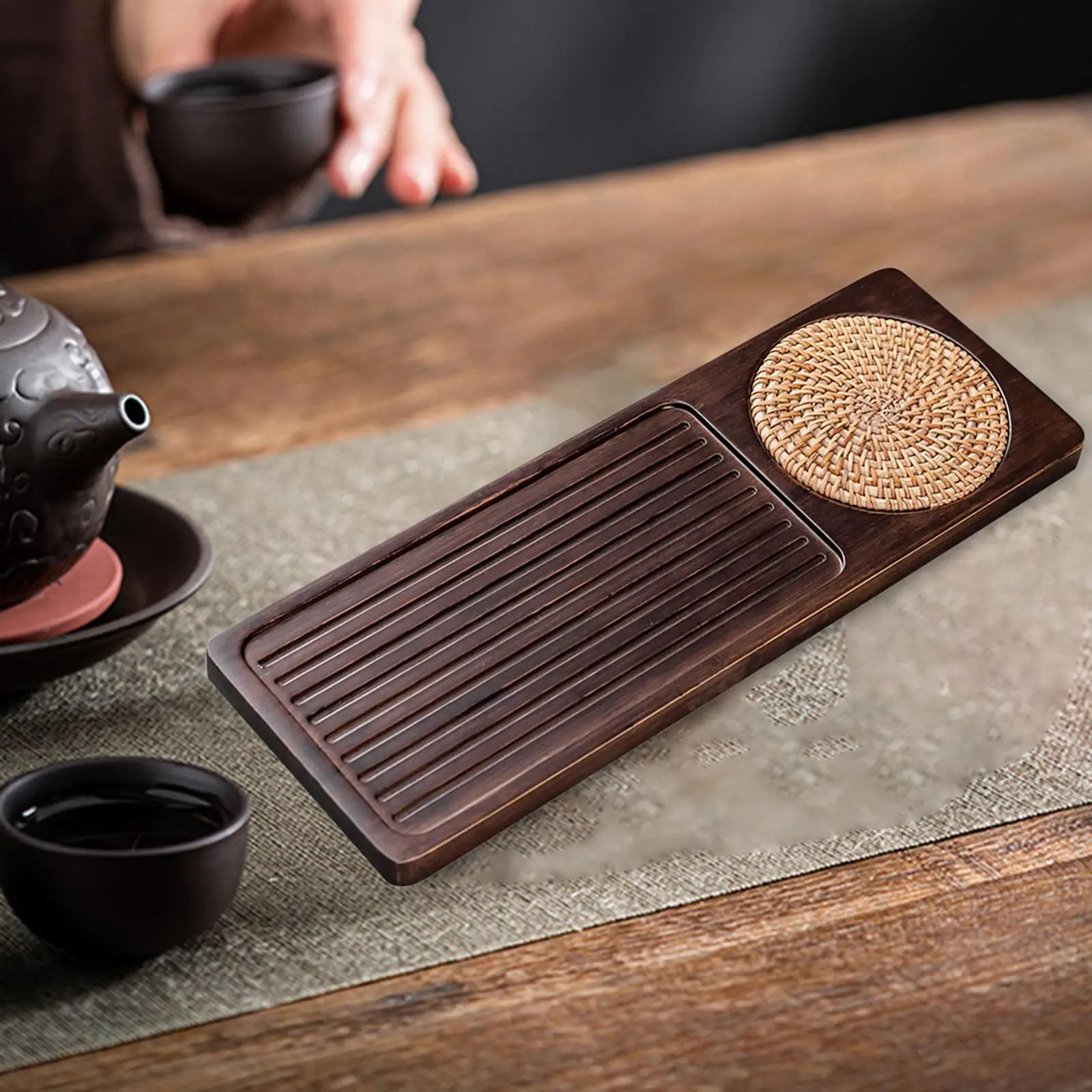 Vintage Style Bamboo Chinese Tea Serving Tray,Household Tea Board for Home Decoration