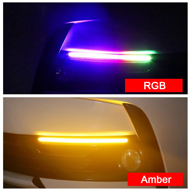 2Pcs/set Universal Car DRL LED Daytime Running Lights Waterproof Headlight Strip White/RGB Sequential Flow Turn Signal Light