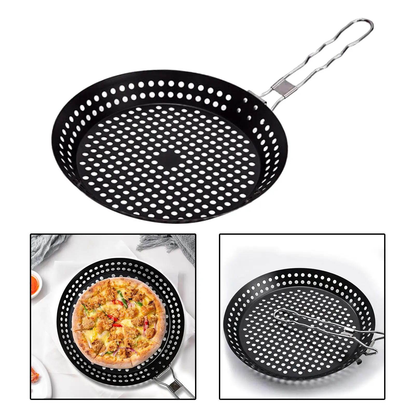 Portable Barbecue Basket Roasting Plate Barbecue Plate for Pizza Chicken Seafood