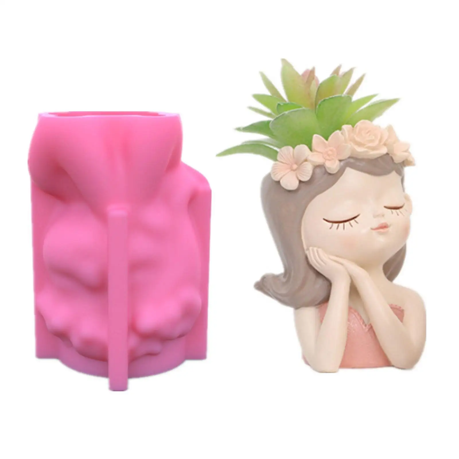 Cute Girl Silicone Mold Epoxy Resin Casting Flower Pot Mould Concrete Vase Succulent Pot Pen Holder Mold Chocolate Cookie Decor