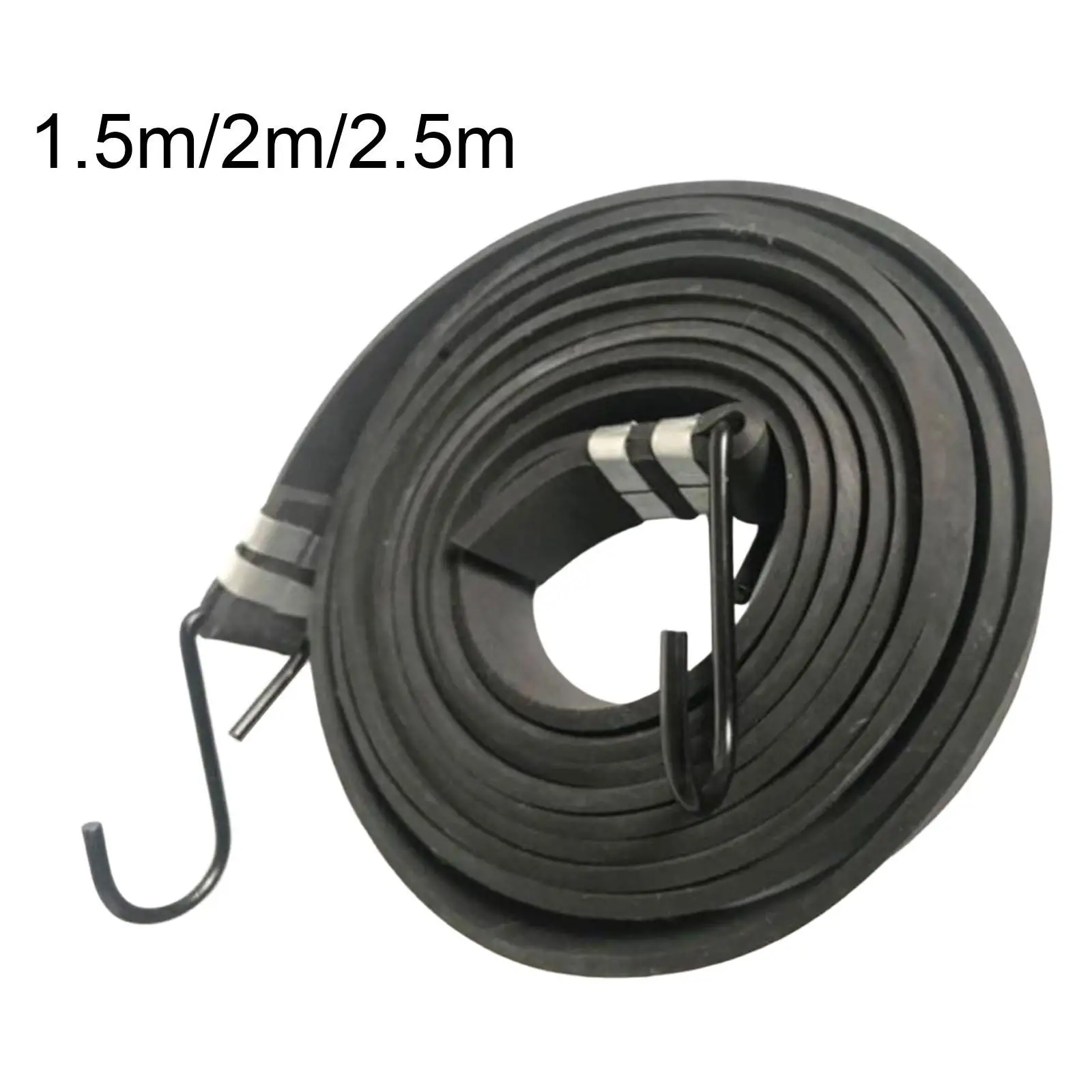 Black Thick Widened Flat Rubber Strap Bungee Cords with Hooks Weather Resistant Strong Elasticity Thickness 4.5mm Long Lasting