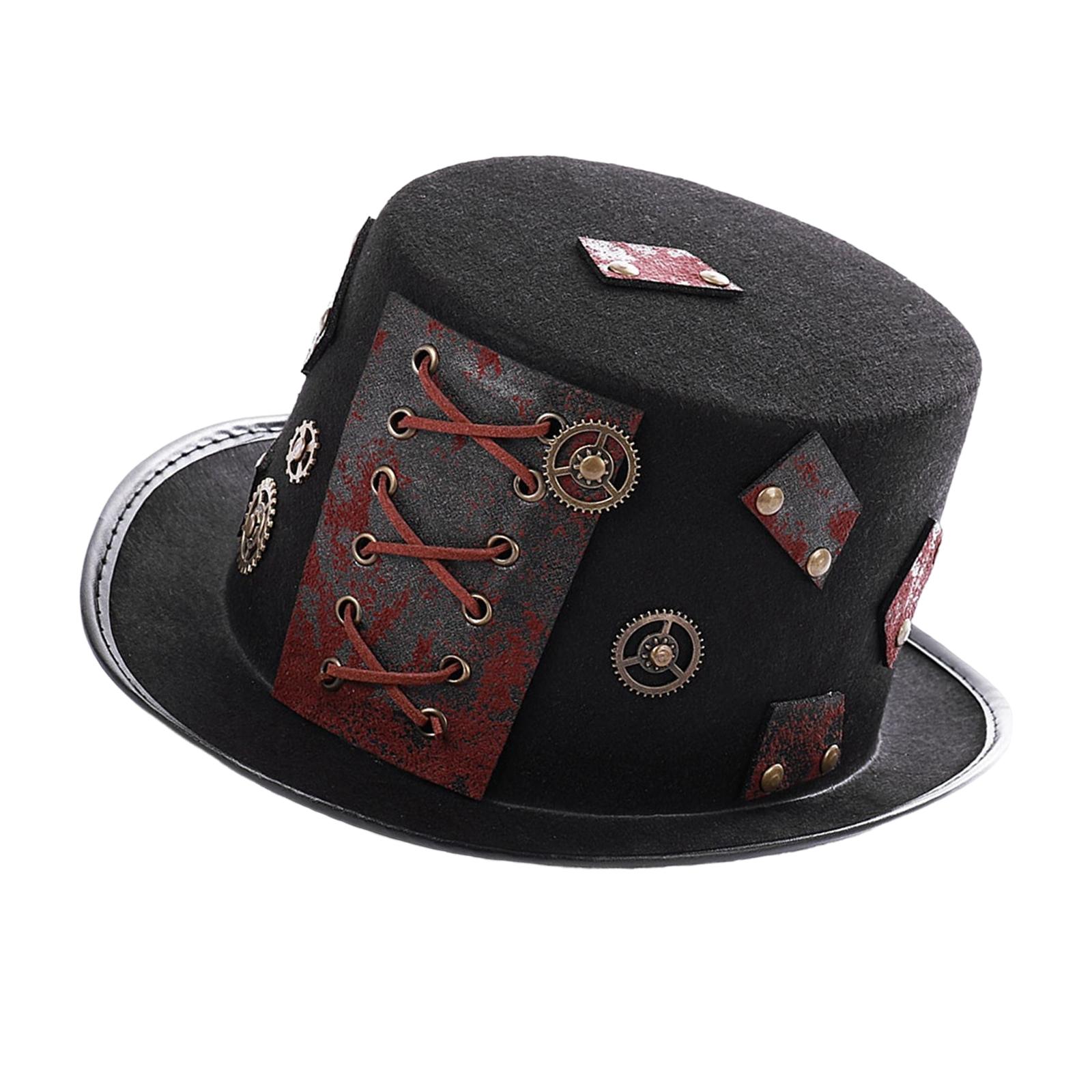 Punk Goth Steampunk Top Hat with String Gear Cosplay Costume Hat, Head Wear Durable Unisex Masquerade Costume Party Accessories