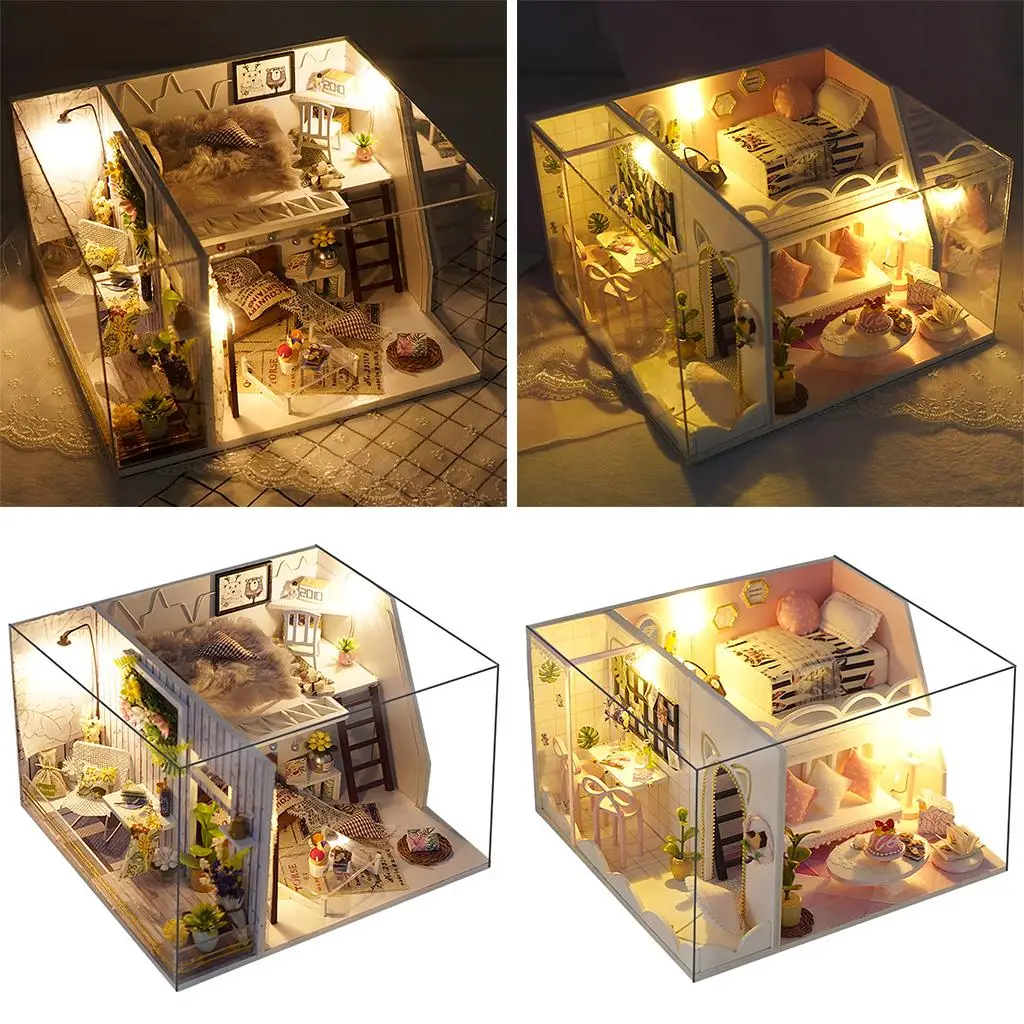 Romantic Wood Dollhouse with Furniture LED  for Girls Birthday