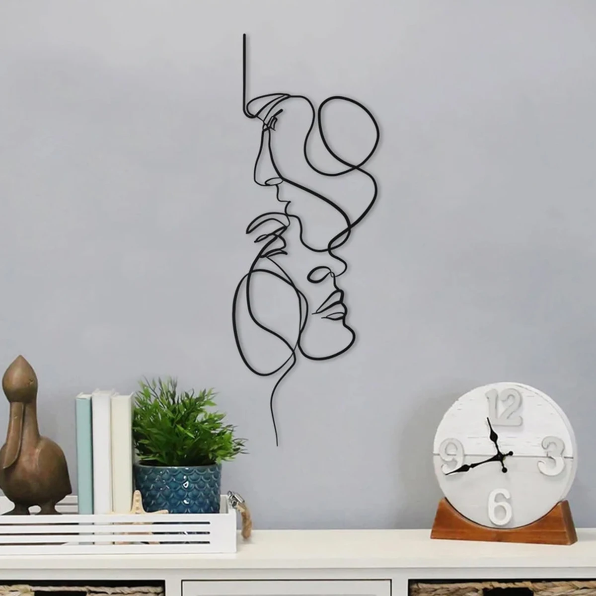 Black Metal Wall Art Wall Hanging Decor Abstract Iron Wall Sculpture Minimalist Facial Line Home Decoration Crafts