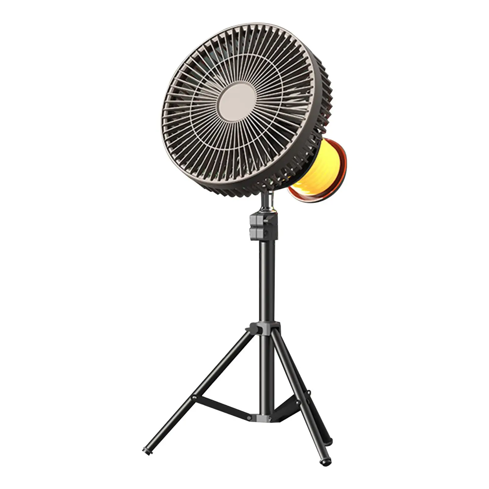 Angle Height Adjustable Rechargeable Tripod Fan with Light Desk Fan Camping Fans with LED for Floor Home Indoor Activities Room