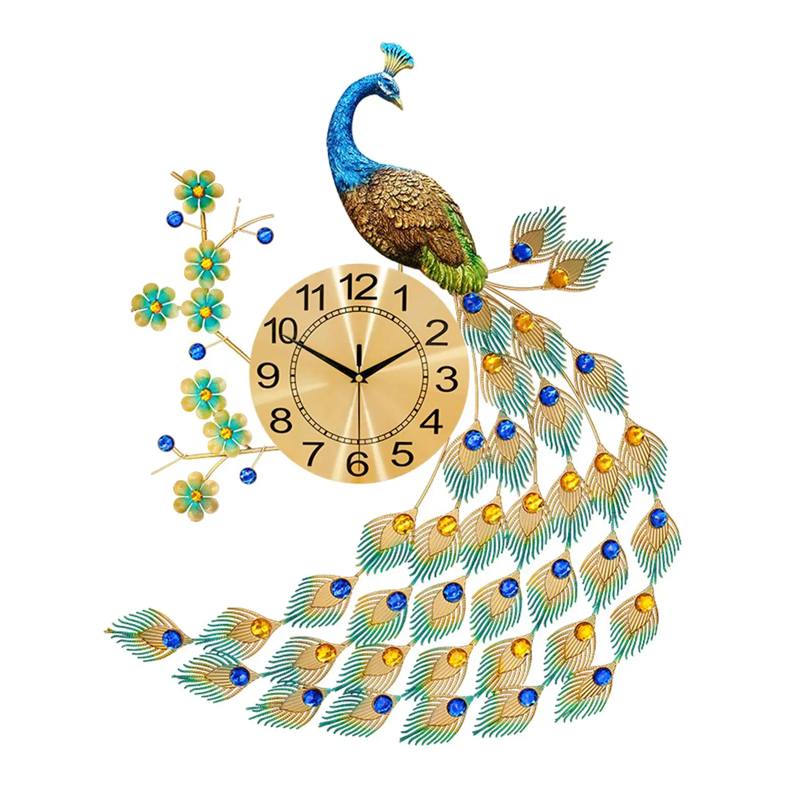 Modern Peacock Wall Clock Silent Non Ticking for Restaurant Dining Room Cafe