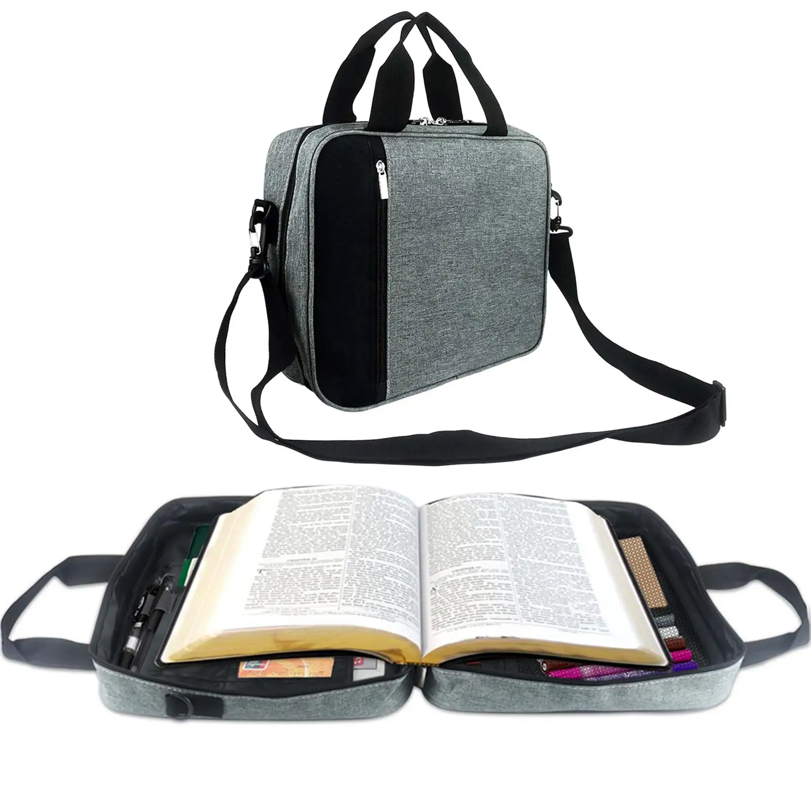 Large Zippered Bible Cover W/Handle Pen Carrying Book Case Church Bag Bible Holder for Daily Use Men and Women Father Kids