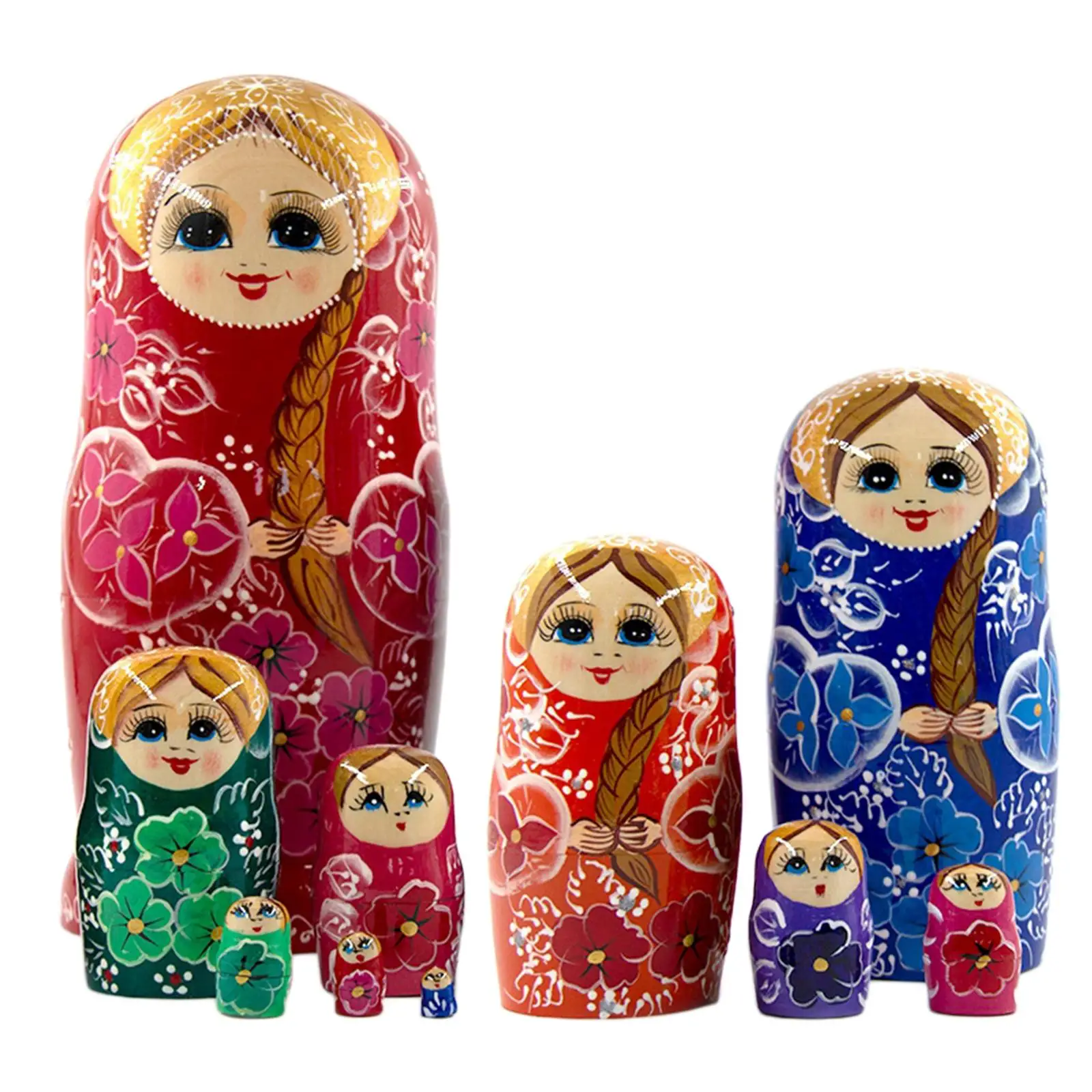 10 Pieces Novelty Nesting Dolls Toy Educational Toy Ornaments Matryoshka for Tabletop Shop Window Party Living Room Girls Boys