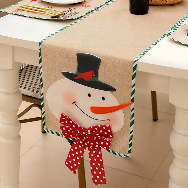  Feliz Navidad Camino de mesa comedor 100% algodón hecho a mano,  lavable a máquina, cena, uso diario, minimalista, decoración de Papá Noel de  renos de Papá Noel, 14 x 72 pulgadas 