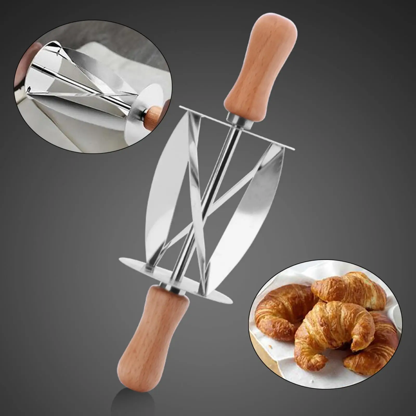 Stainless Steel Bread Roller Cutter with Wooden Handle Multifunction Rolling Pastry Cutter Kitchen Accessories