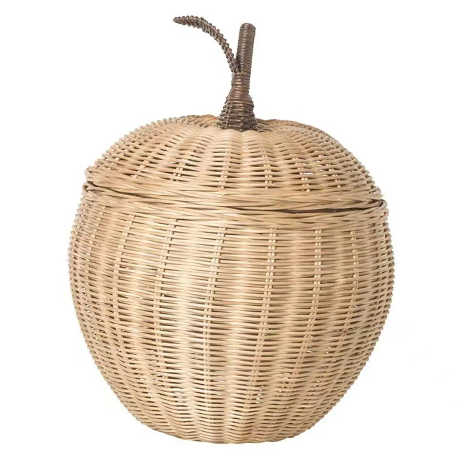 Apple Rattan Storage Basket with Lid for Countertop Living Room Utility Room