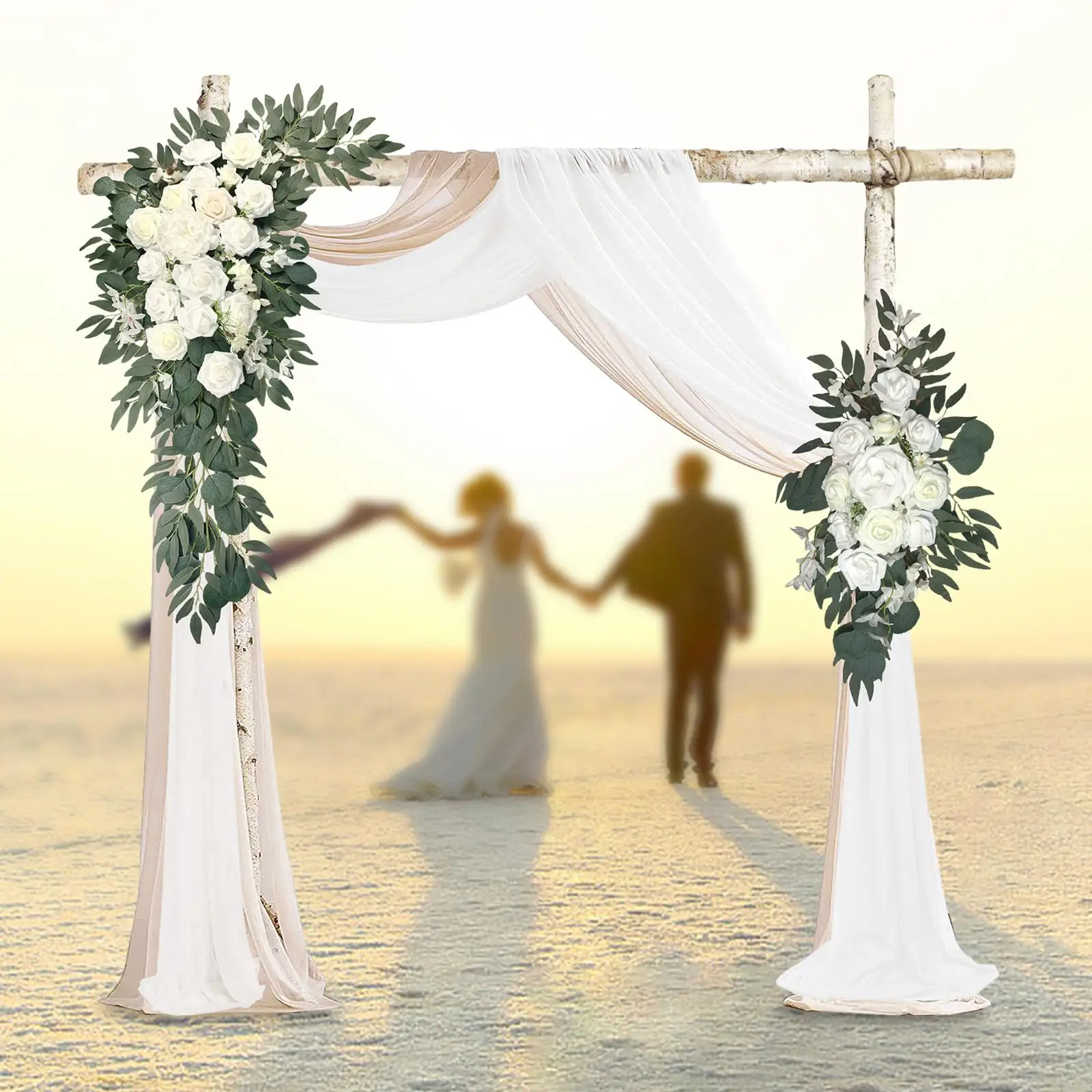 2 Pieces Wedding Arch Flowers Floral Swag Backdrop for Ceremony Reception