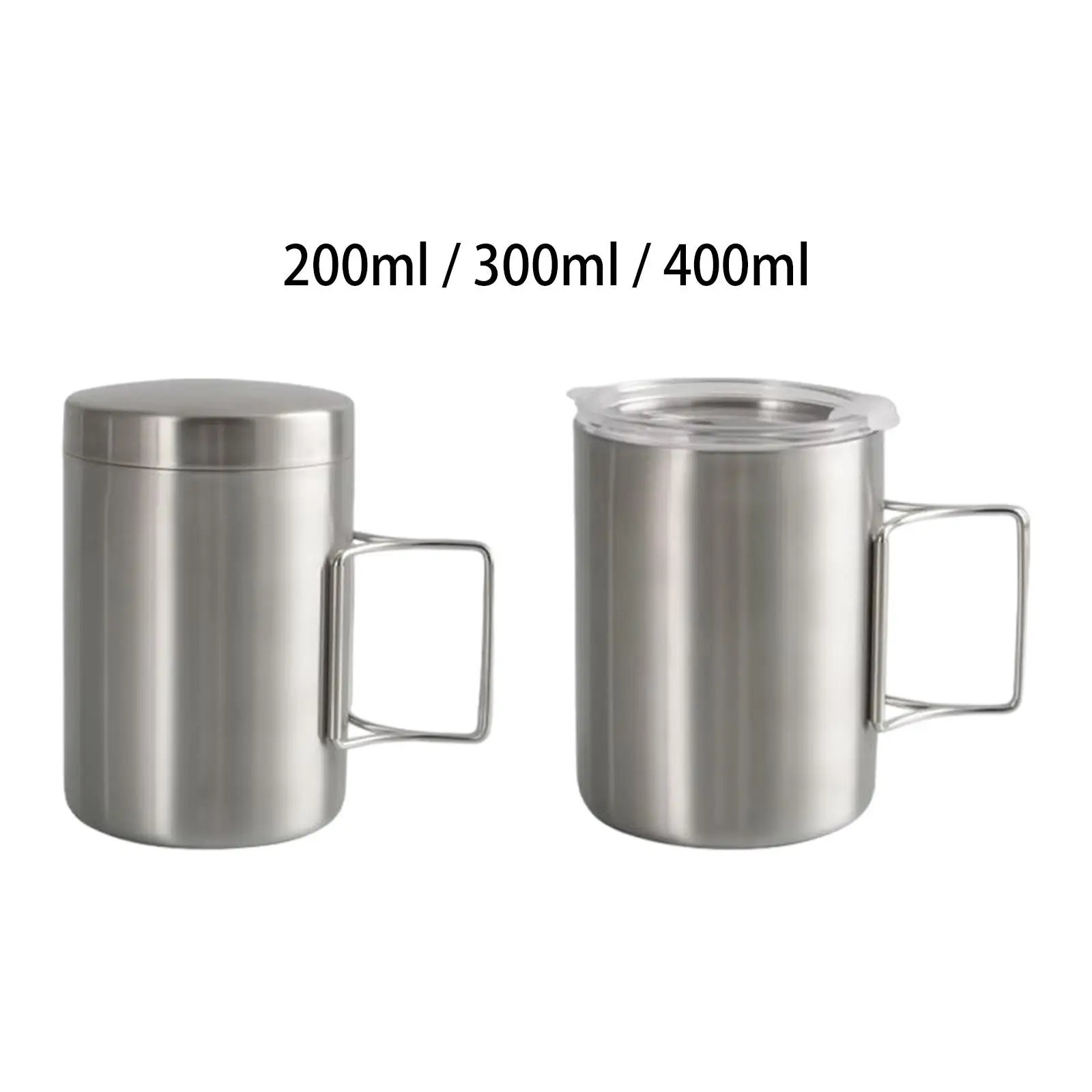 Camping Water Cup with Foldable Handle Teapot Stainless Steel Lightweight Cup Kettle Double Layer Pot Mug for Meal Water Picnic