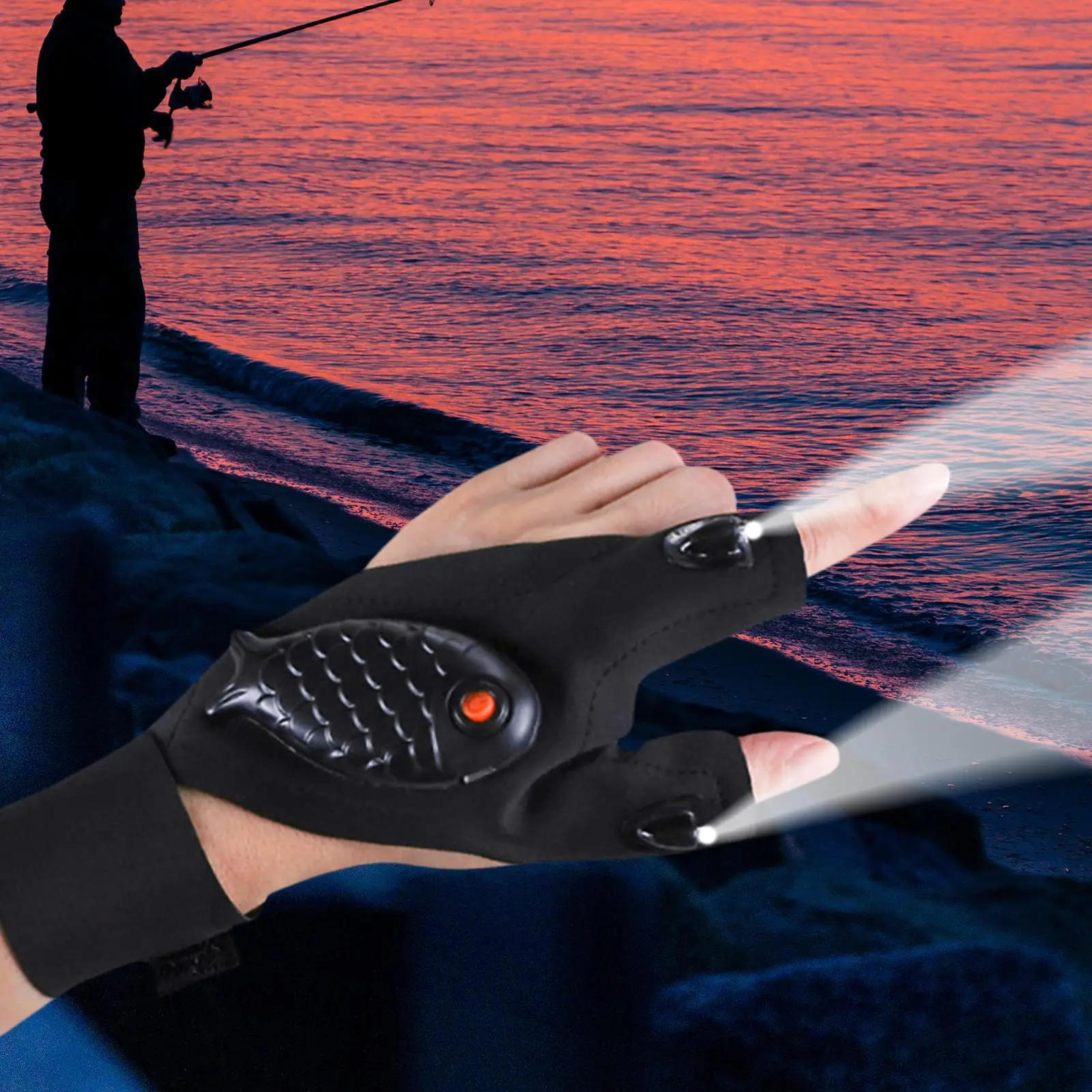 LED Flashlight Gloves Cool Tools Fishing Gifts Fishing Gloves Elastic Band Glove Non Slip for Men Husband Night Fishing Fishing