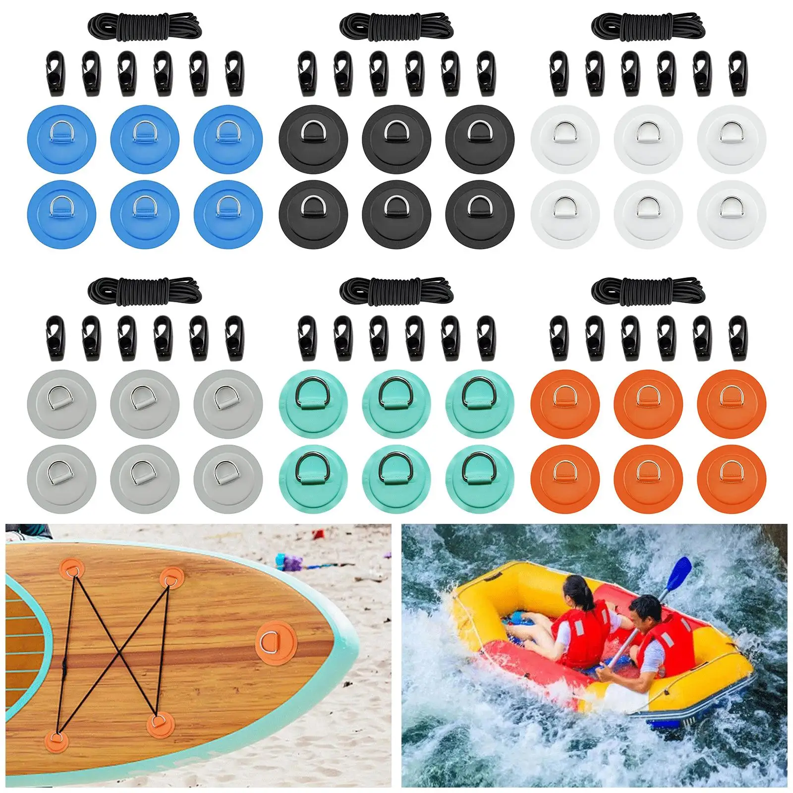 Bungee Deck Kit D Rings Pad Patch for Kayak Canoe Inflatable Boat Fishing Hook Deck Rigging Kit Raft Deck Accessories