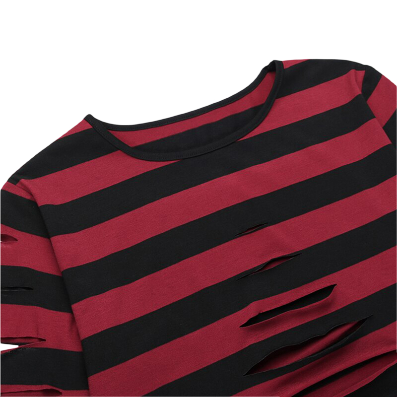 Camiseta Cyber Punk Y2K de los años 2000 para mujer, de rayas, cuello redondo, manga larga, con agujero, ropa gótica, camisetas E-girl, ropa de calle