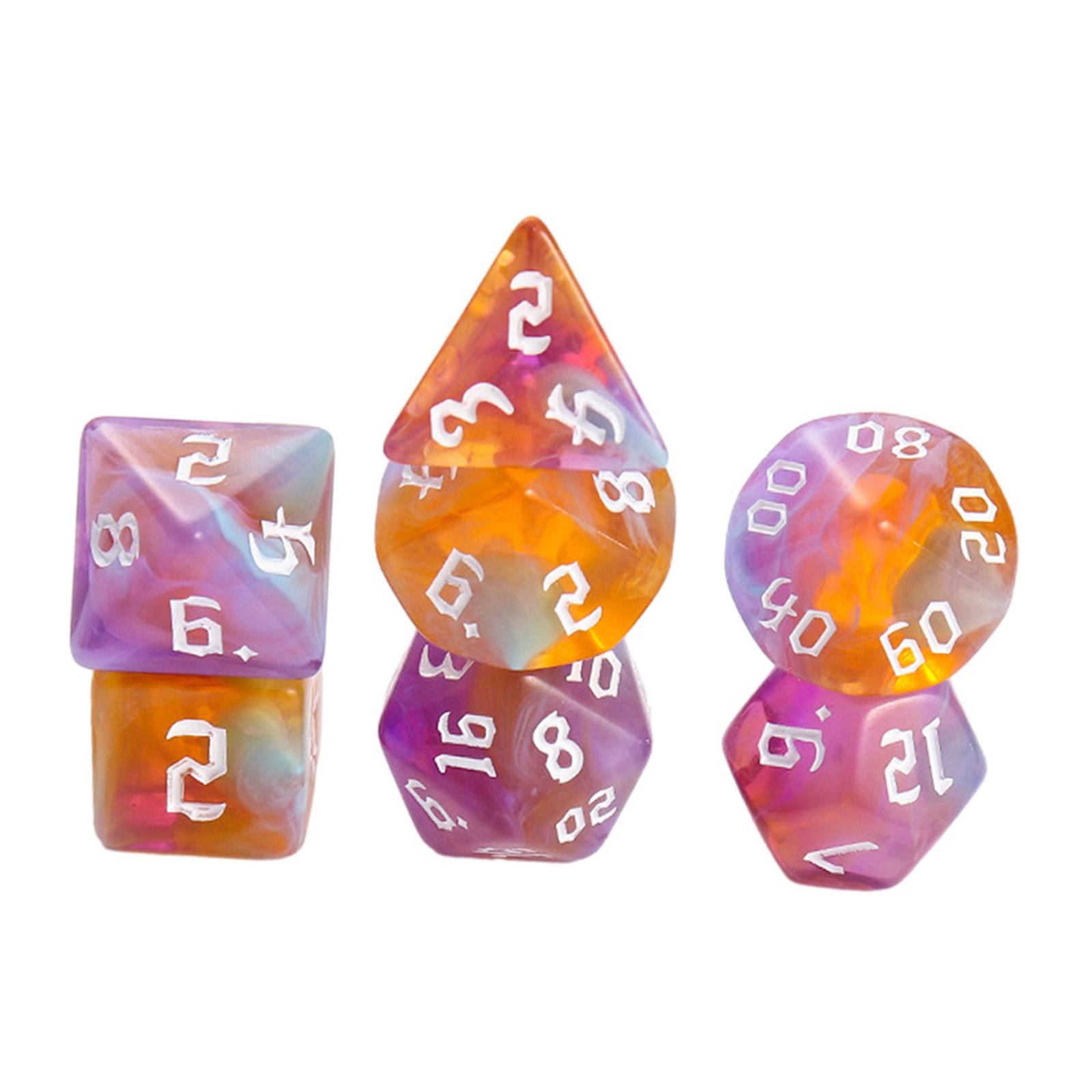 7x Multi Sided Dices Table Games Party Toys Acrylic Dices D4 D8 D10 D12 D20 Dices for RPG Role Playing Teaching Card Games