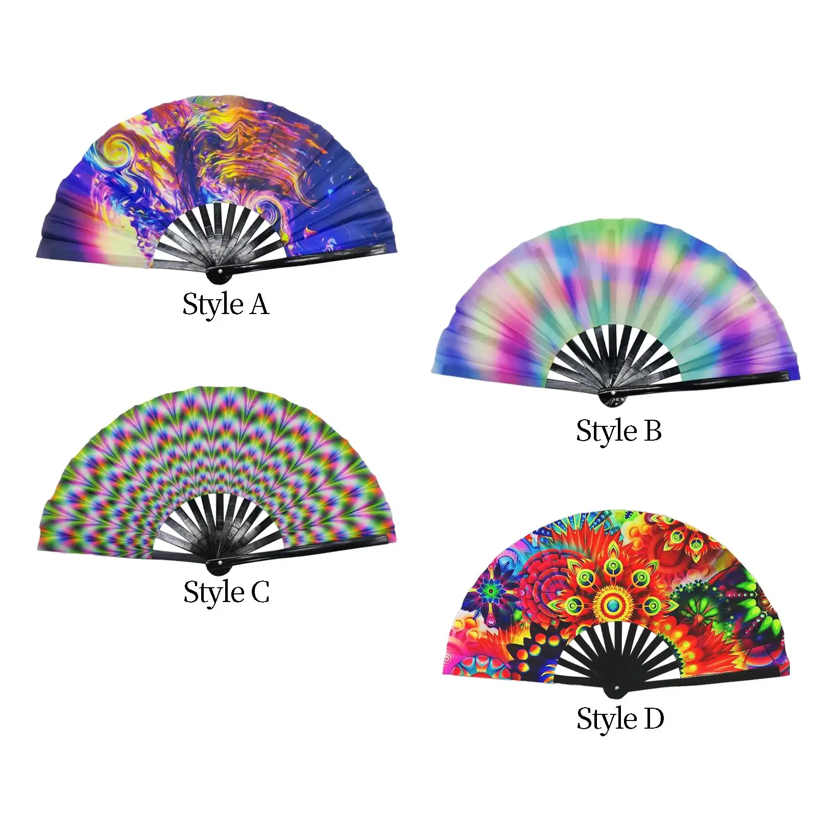 Large Rave Folding Hand Fan Fluorescent Effects Women Men Folding Fan for Gift Party Supplies Wedding Concerts Stage Performance