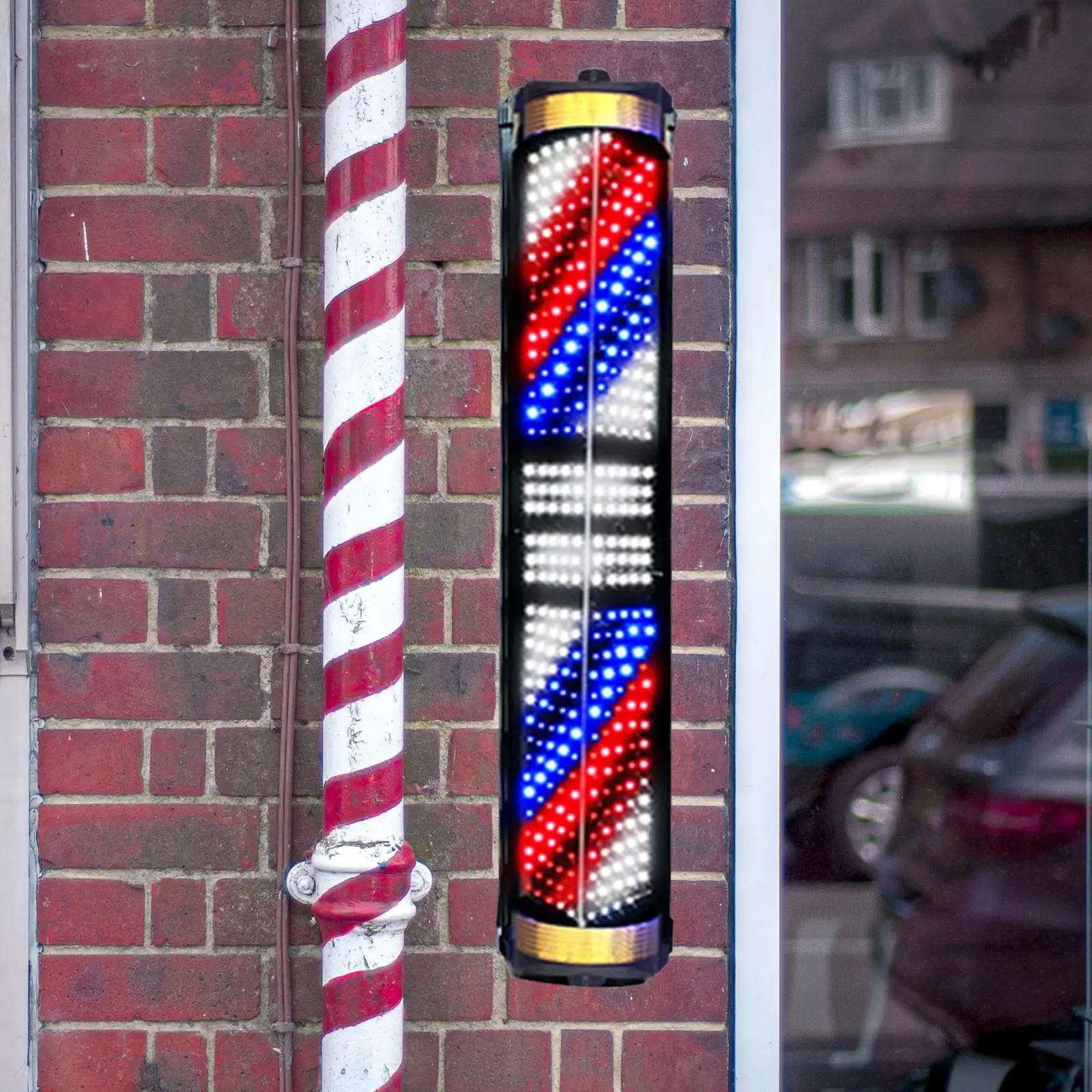 Classic Barber Shop Sign Open Waterproof Stripes Red Rotating Pole LED Light for Business Street Outdoor Hair Salon