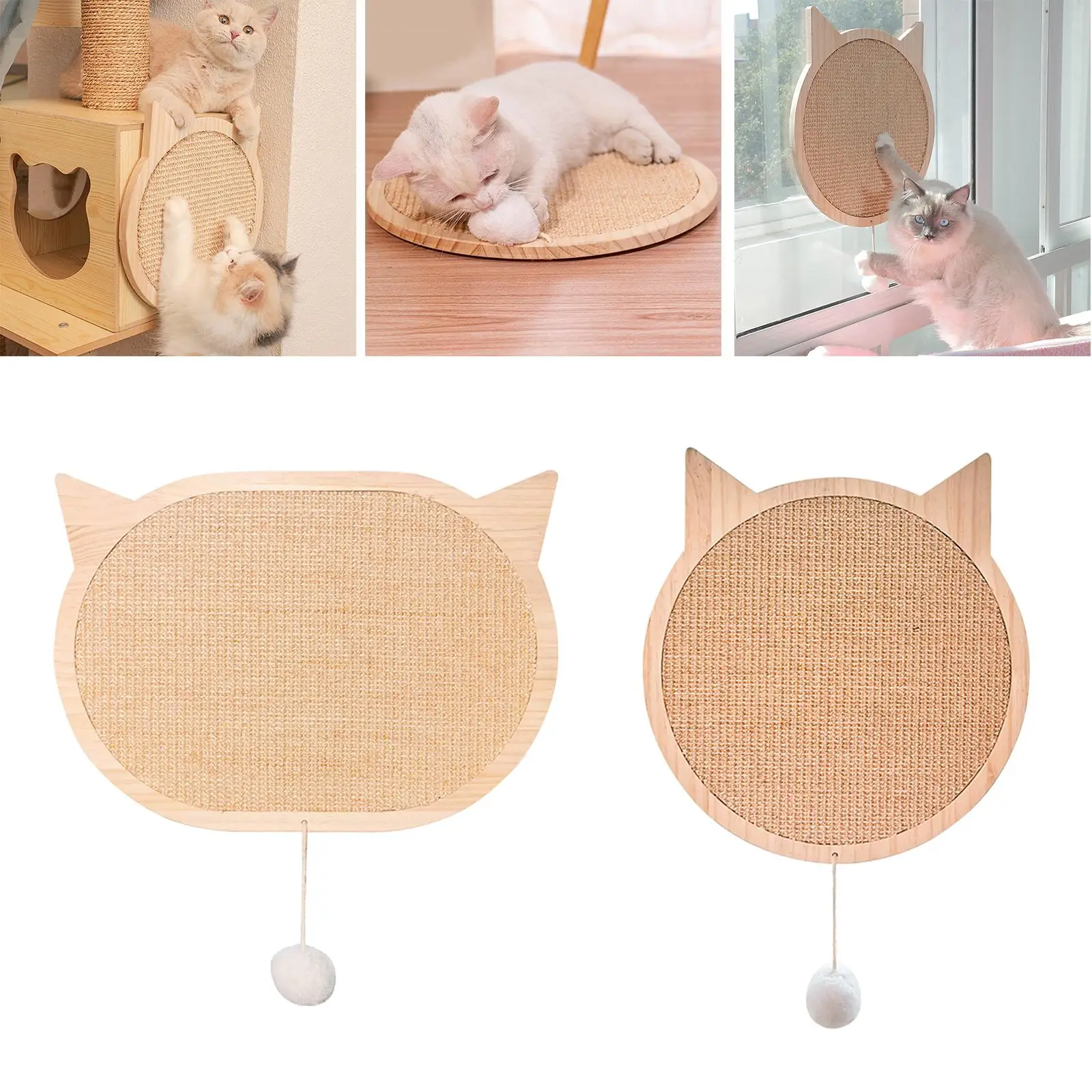 Wood Cat Scratcher Natural Sisal Mat Scratching Board Grind Claws Scratch Pad Rug Scratching Post for Kitty Protect Cat`S Nails