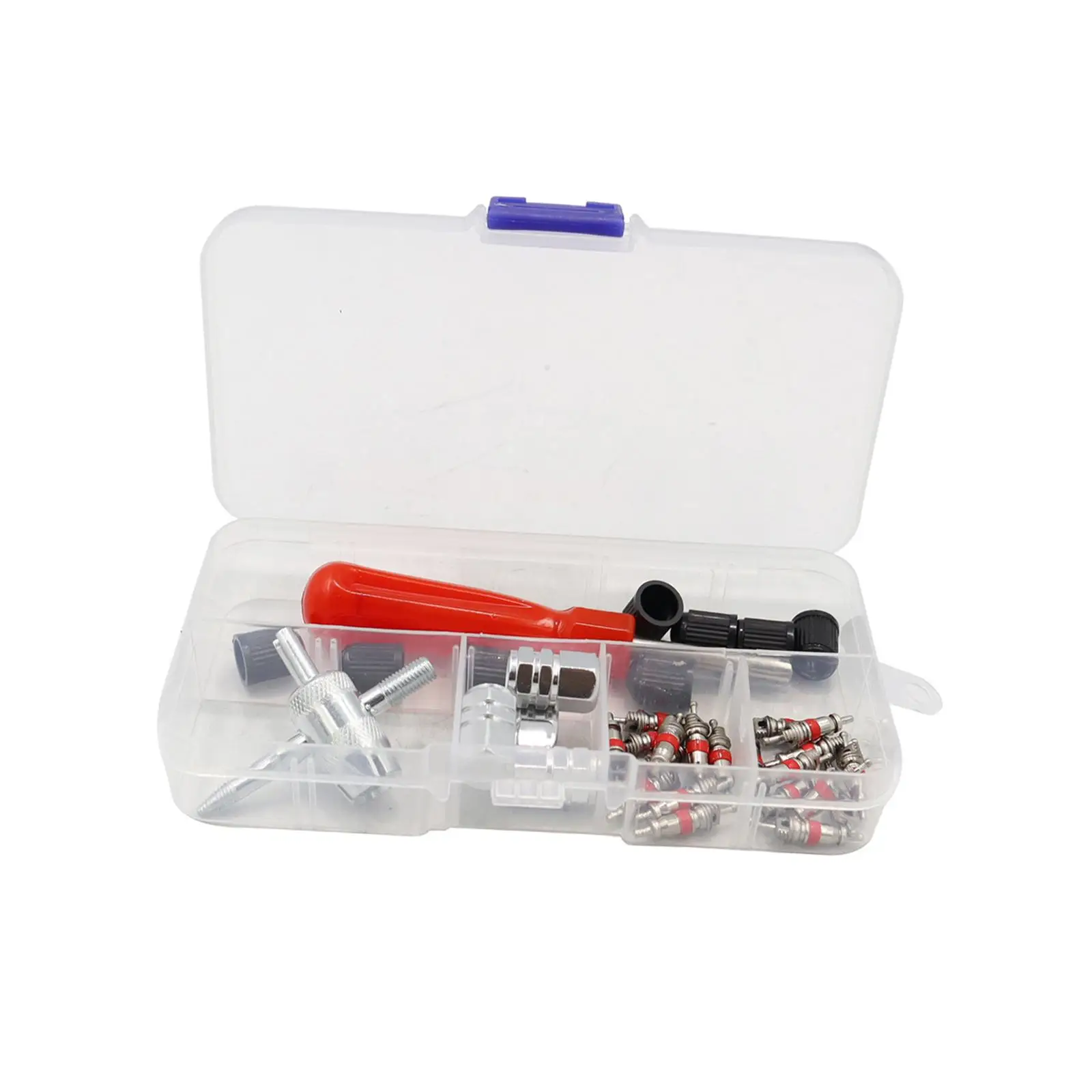 Tire Valve Stem Removal Tool Kit Tire Repair Tool Durable Professional Automotive Accessories 4 Way Valve Tool with Storage Box
