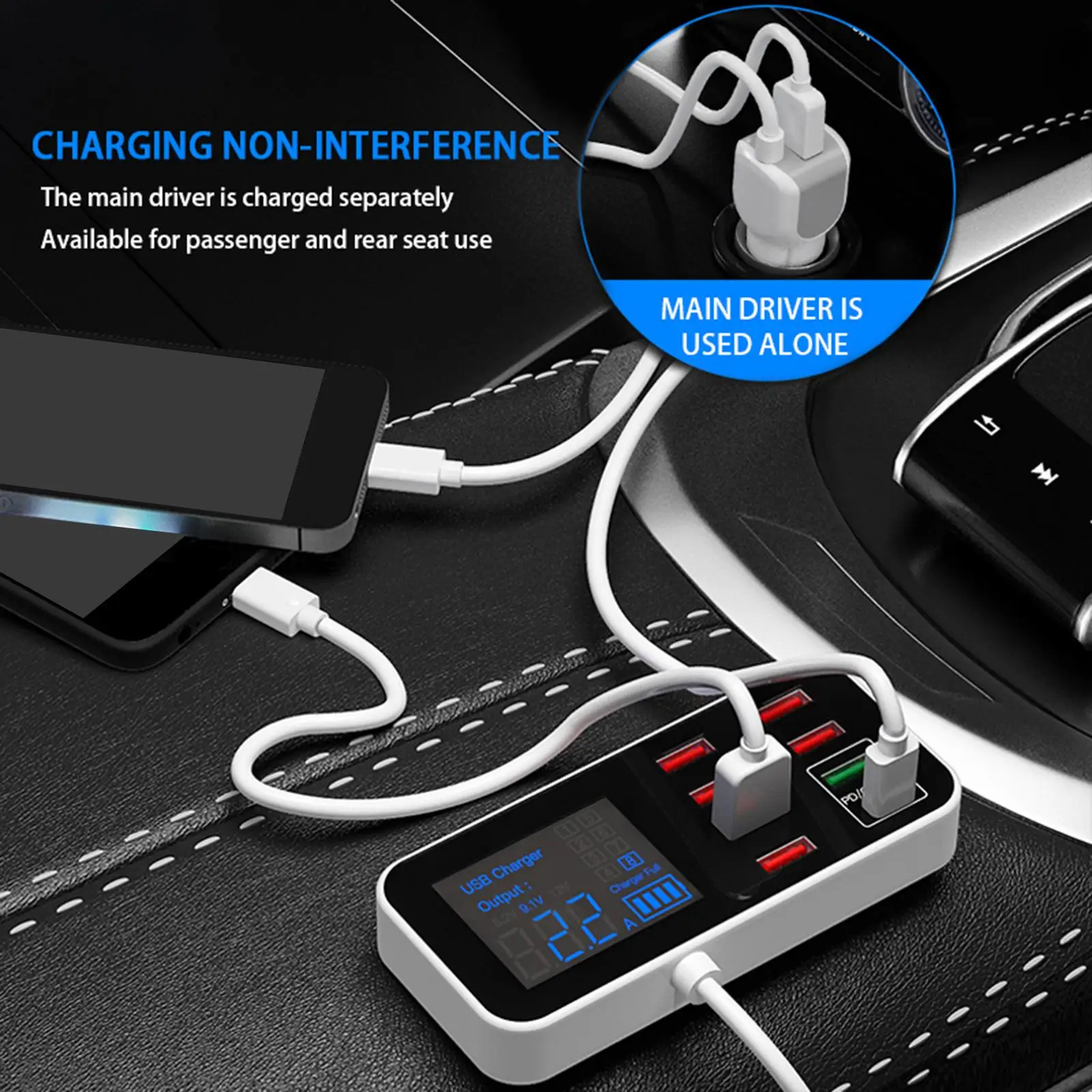 s USB Car Charger, 9 Ports Digital Display Lighter Adapter Fit for 