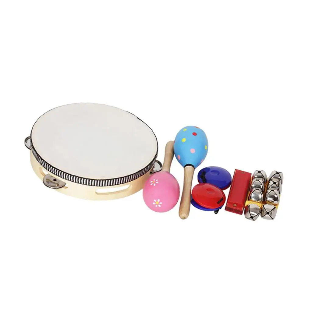 1 Set  Castanets Harmonica Tambourine Mini Percussion Instrument