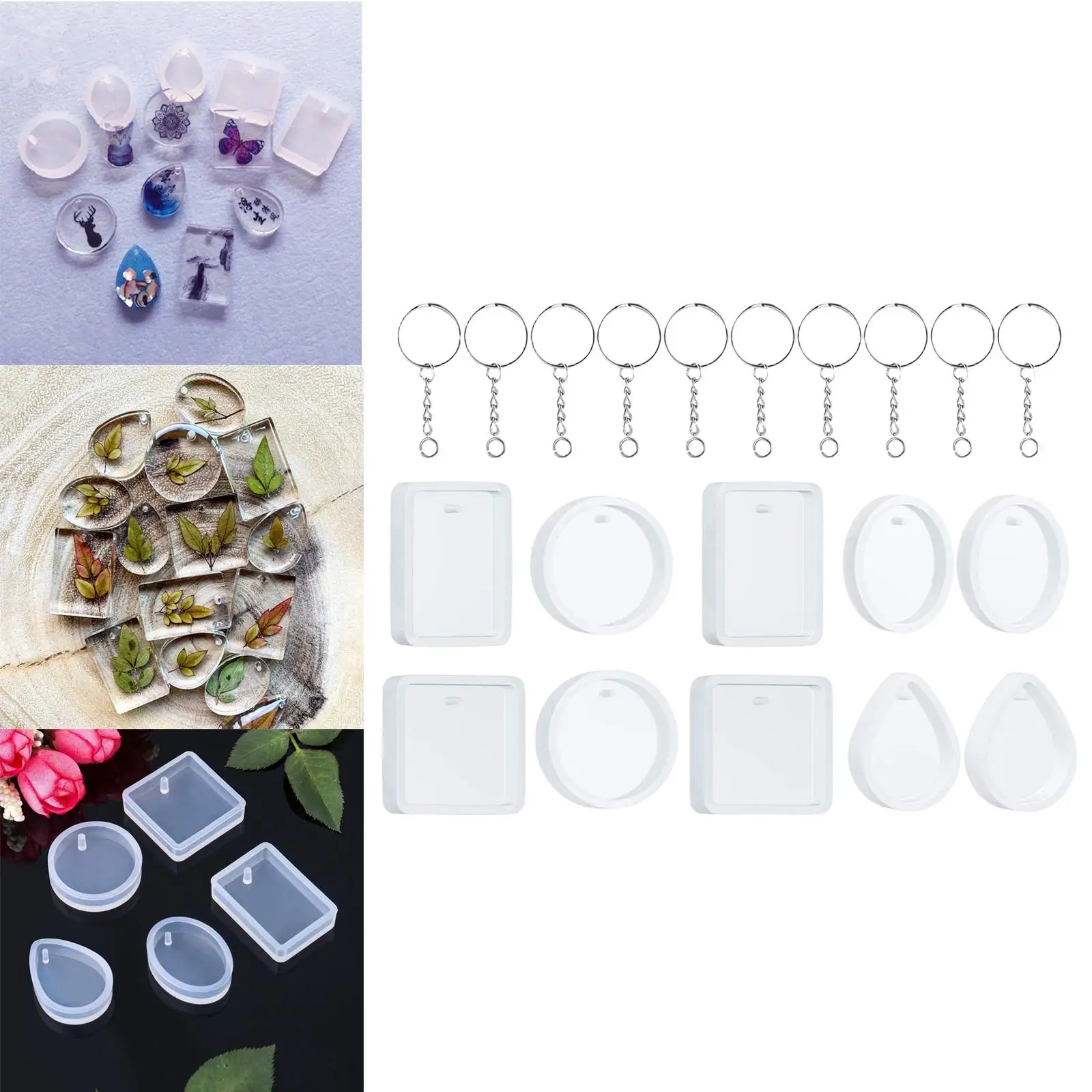 20 Pieces DIY Keychain Pendant Casting  Drop Shape with Keyrings 5 Shapes  for Keychain Pendants  Crafts Gifts
