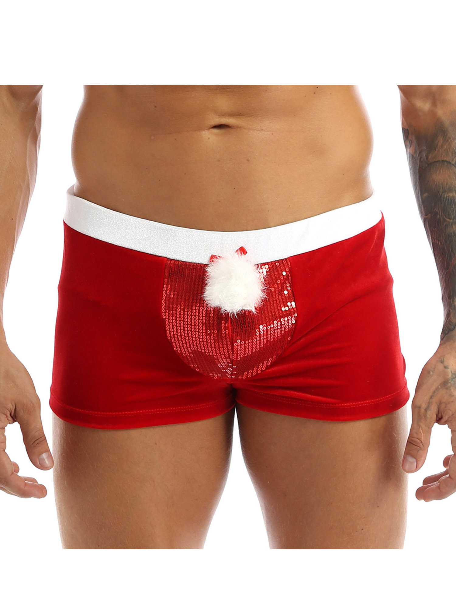 Männer Weihnachten Kostüm Sexy Dessous Set Elastischer Bund Santa Claus Boxer Briefs Shorts mit Hut Karneval Weihnachten Party Clubwear – Detail 38