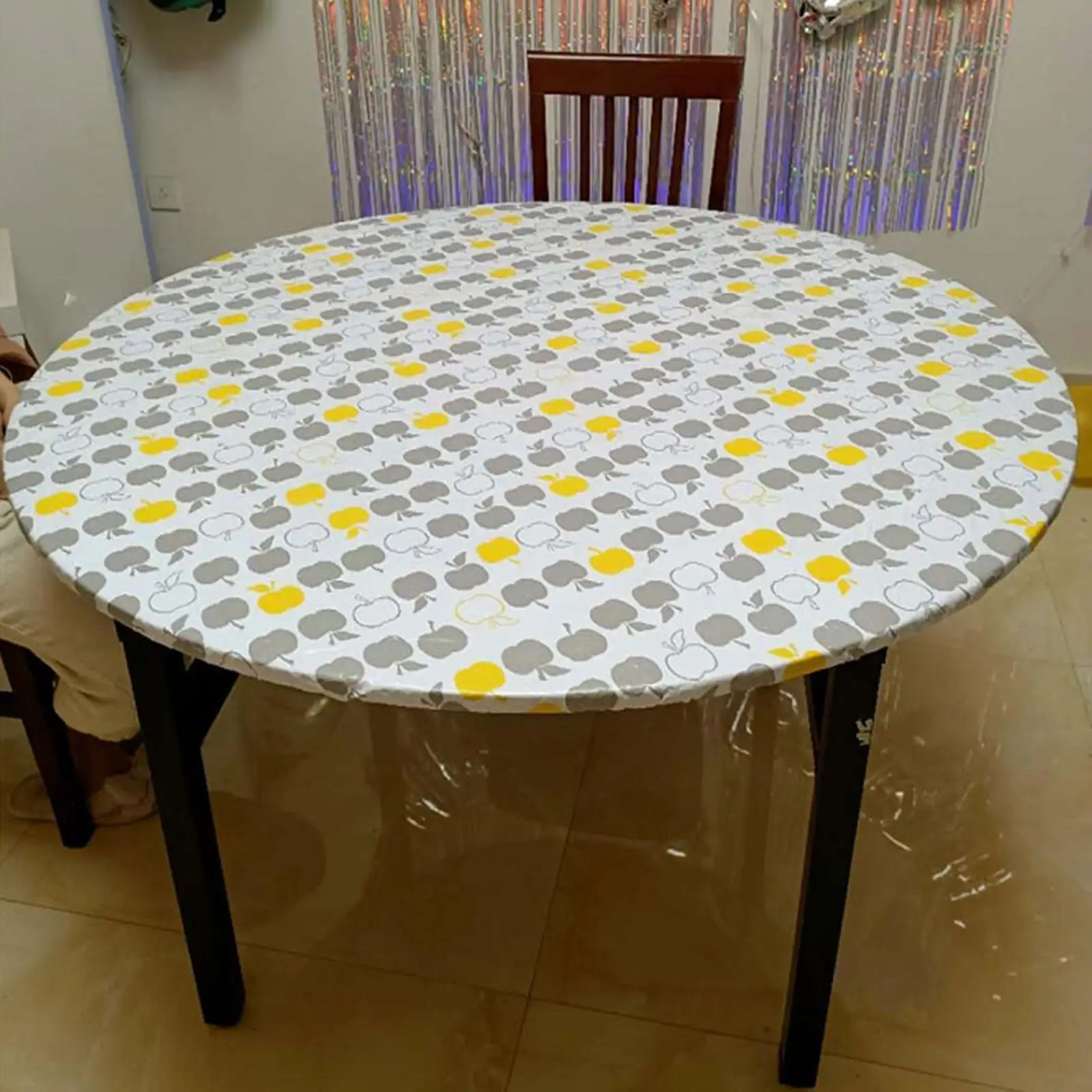 Round PVC Tablecloth Waterproof Table Cover for indoor  Patio Tables