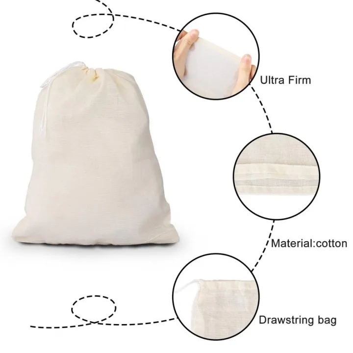 Reusable Cheese Cloth Filter Bags for Tea Yogurt Cold Brew Milk Tea Strainers Soap Herbs Spice Strainers Muslin Drawstring Bags