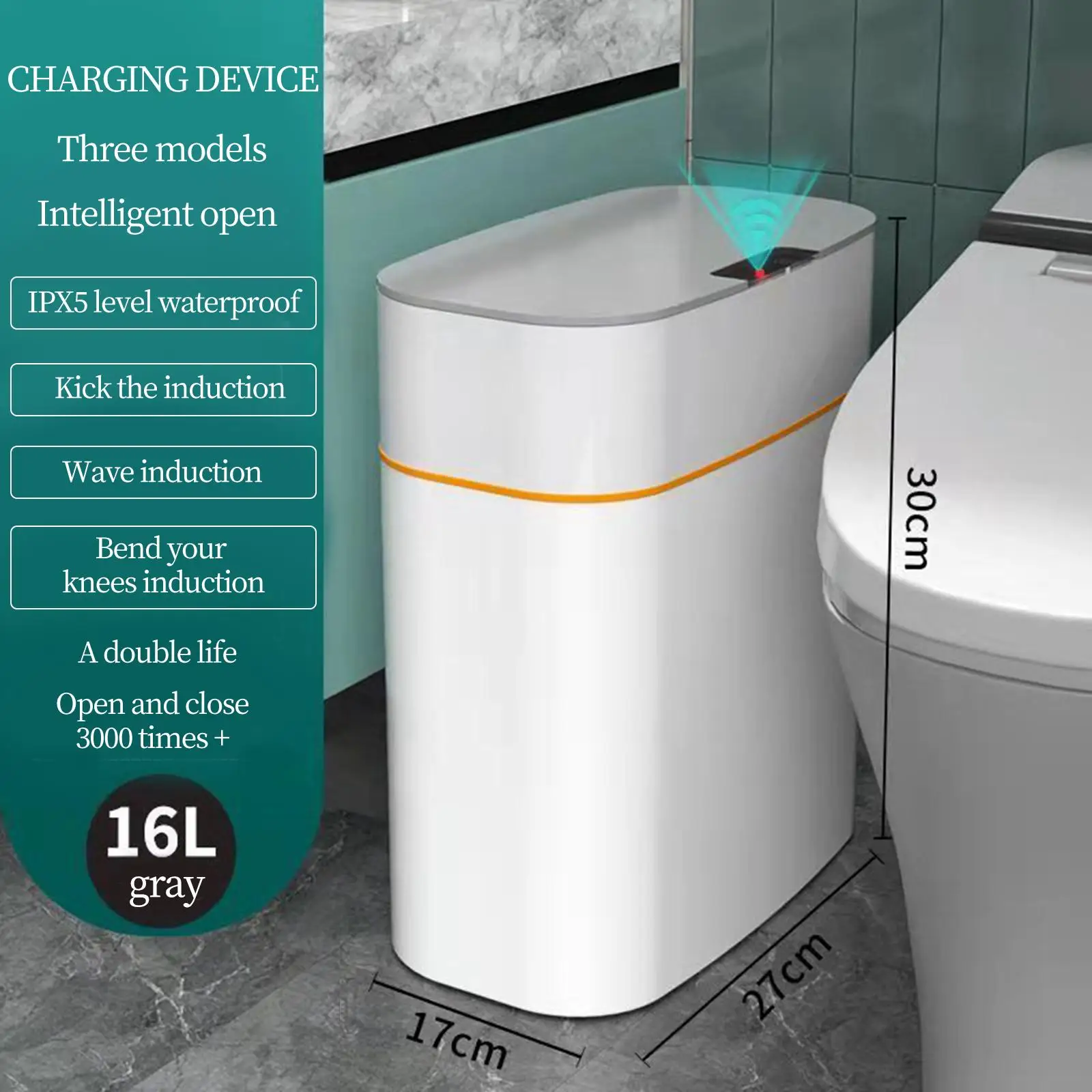 16L Household Dustbin Touchless Automatic Smart Trash Can for Study Bedroom