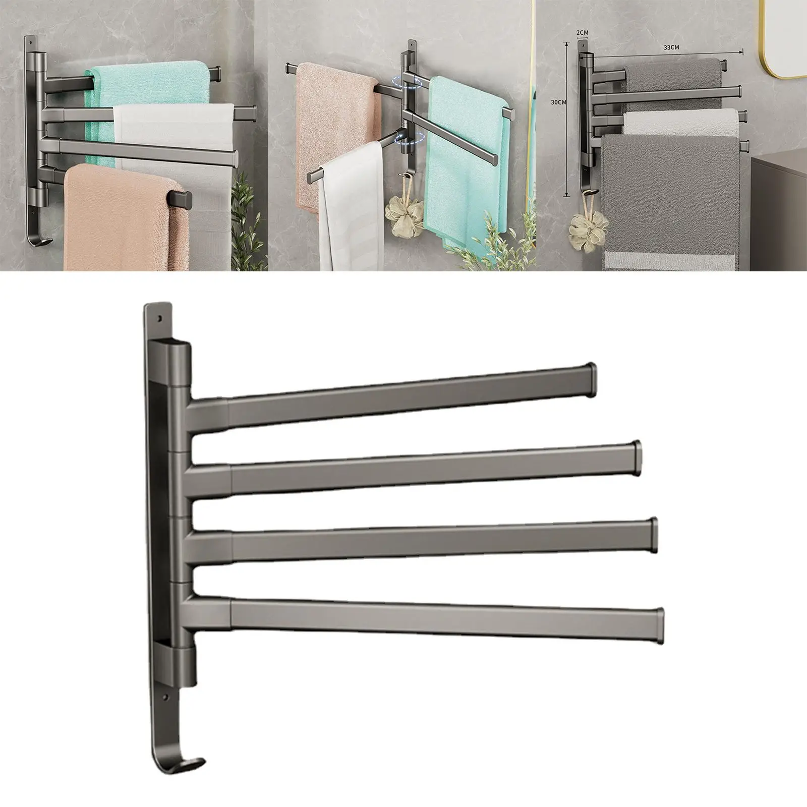 Swivel Towel Rack Organizer No Punching Towel Hanger for Pool Towel Rack Wall Mounted for Wall