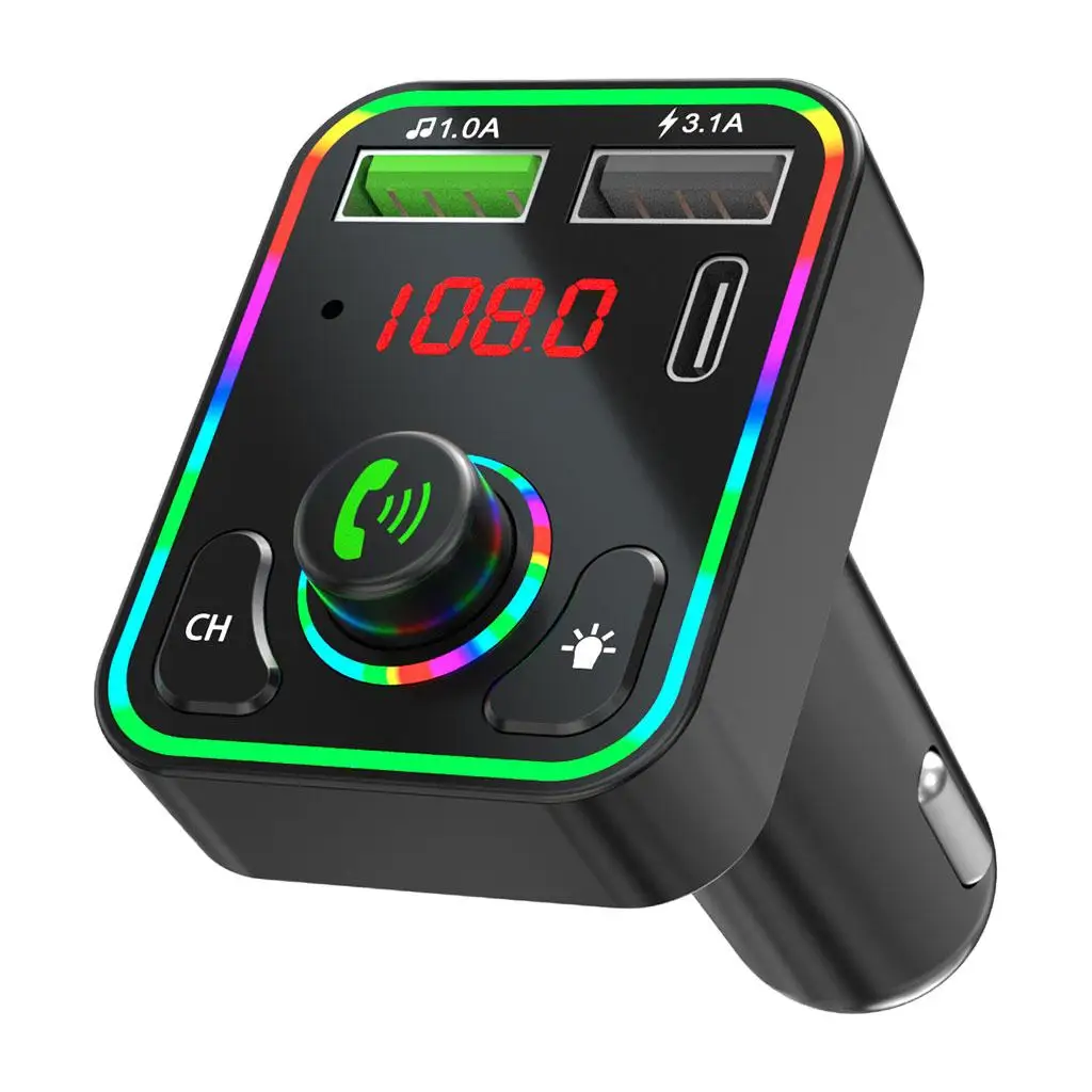 Bluetooth 5.0 FM Transmitter Dual USB Ports LED Backlit Wireless Radio Receiver for Car