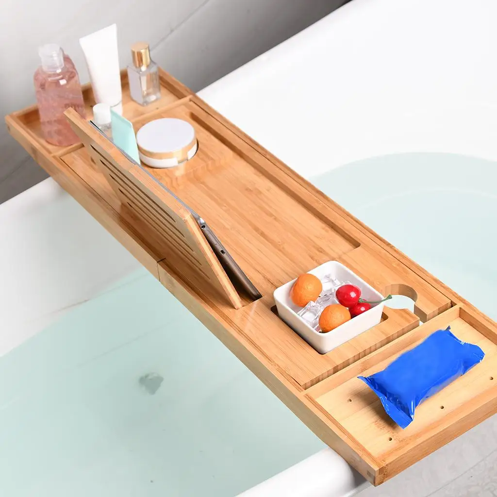 Extendable Bathtub Caddy Tray 29.53-37.4inch Storage Holder Shower Rack
