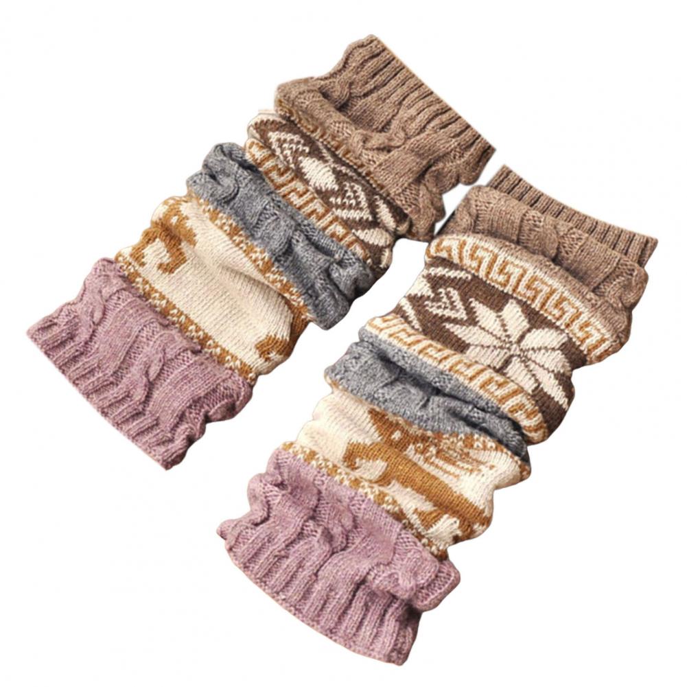 1 Pair Christmas Deer Snowflake Patterns Crochet High Stretchy Knit Knee-High Winter Boot Socks Leg Warmers_voghion.com
