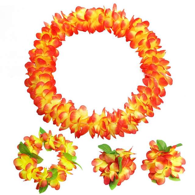 Set Colliers Et Bracelets Fleurs Hawaii - 2 Colliers, 2 Bandeaux, 4 Bracelets - Pour Fêtes, Carnaval, Plage, Cheerleading