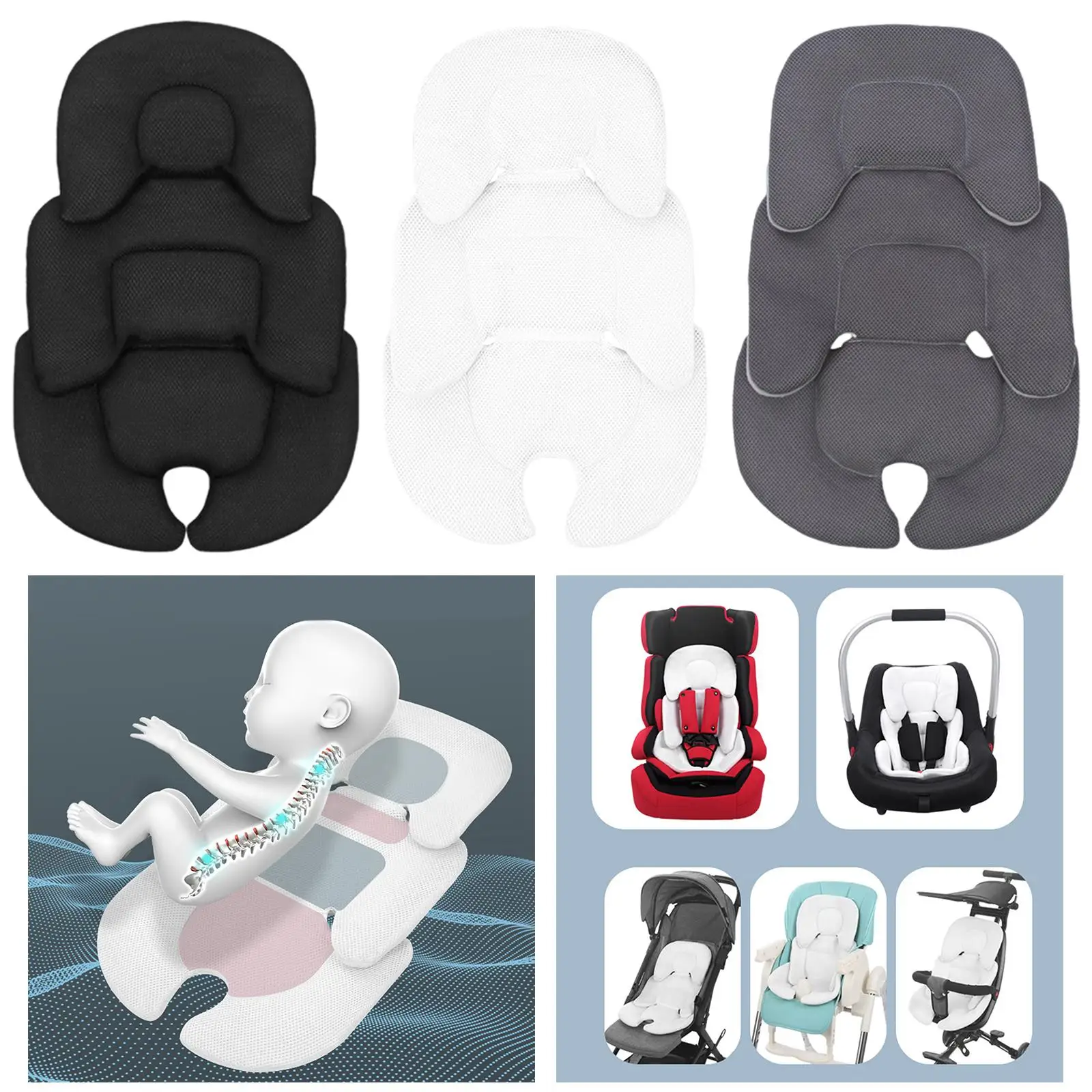 Baby Stroller Cushion Breathable Soft Head and Body Support Pillow Polar Fleece Car Seat Pad Liner for Buggy Pushchair Pram