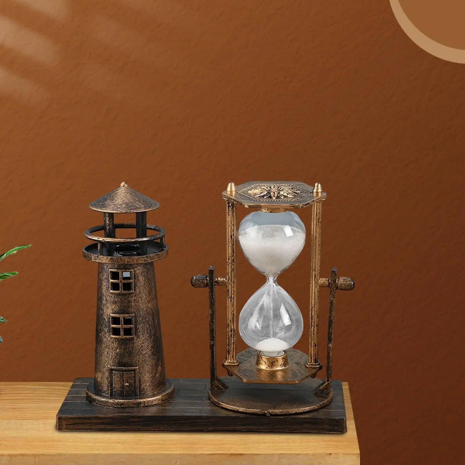 Retro Style Lighthouse Hourglass Sand Timer Decorations Statue Centerpiece Ornaments for School Tabletop Office New Year Gift