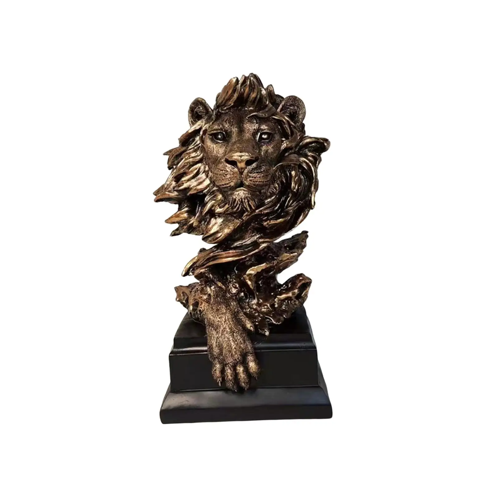 Lion Head Statue King of Beast Handicraft Retro 12 inch Resin Lion Head Sculpture for Table Bookshelf Entrance Office Decor