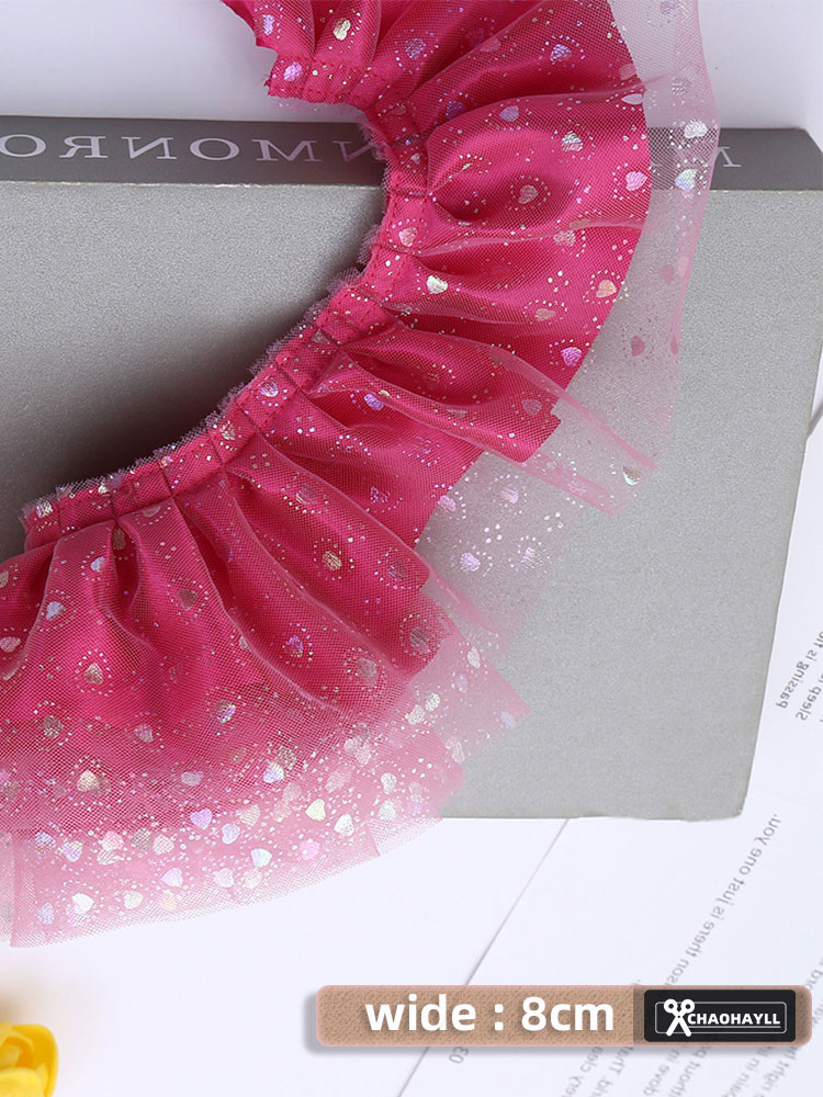 Description Picture 4 of item1Yard 8CM Wide Mesh Tulle Pleated Sequin Lace for Fringe Trim Party Wedding Dress Ruffle Cuffs crafts Sewing Accessories African