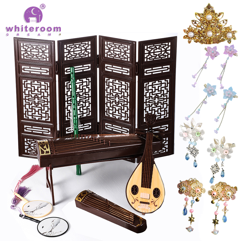 Retro Bjd Doll Accessories Chinese Style Decoration Props Screen Group Fan Flute Guzheng Musical Instrument Childrens Toy Gift