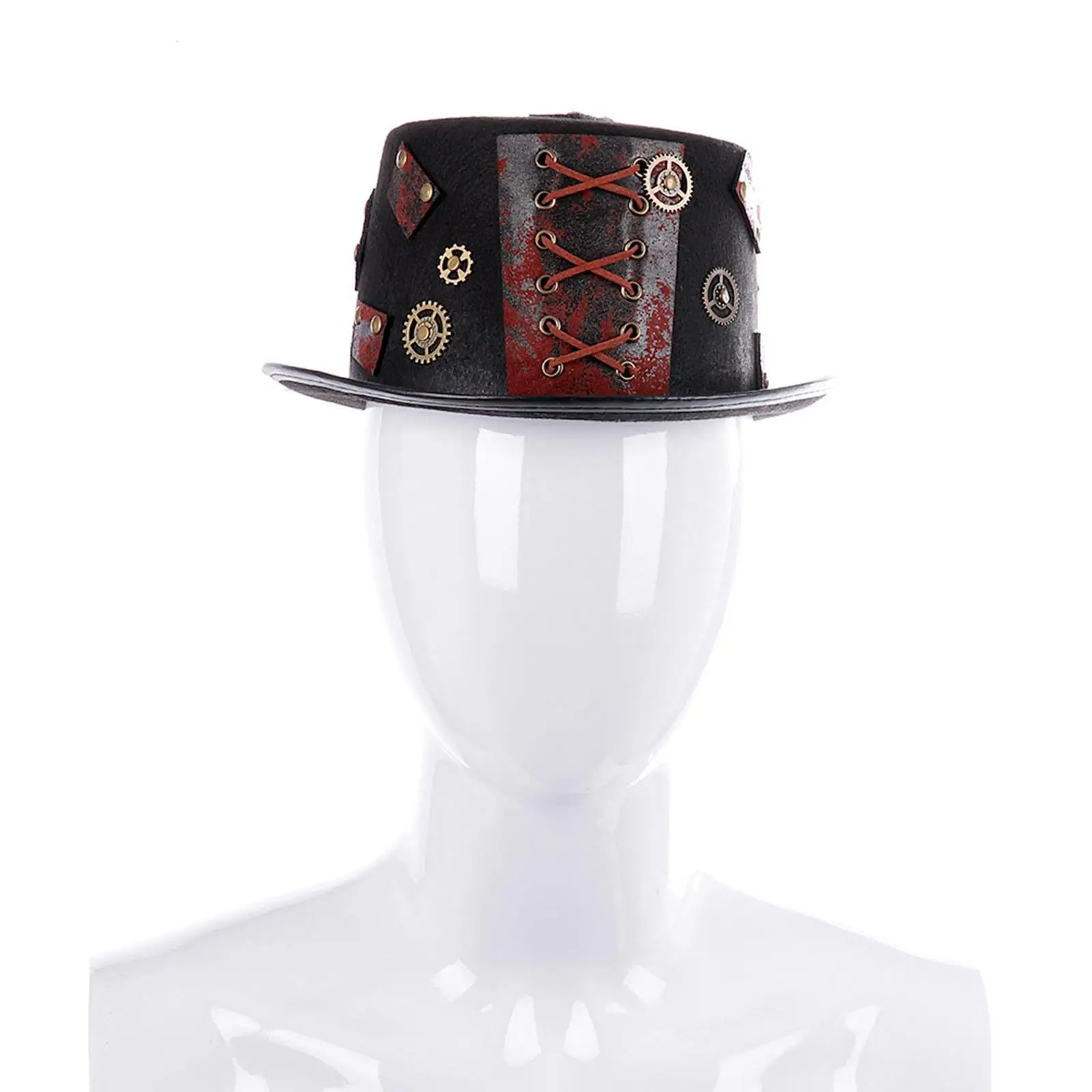 Punk Goth Steampunk Top Hat with String Gear Cosplay Costume Hat, Jazz Hat Masquerade Costume Party Gift Black Industrial Age