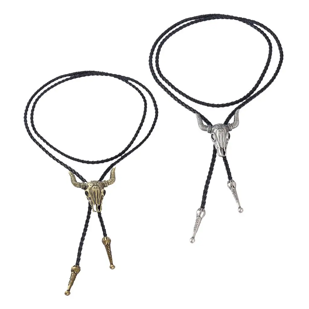 Western Cowboy Bolo Tie Rodeo  Leather Cord Pendant Necklace