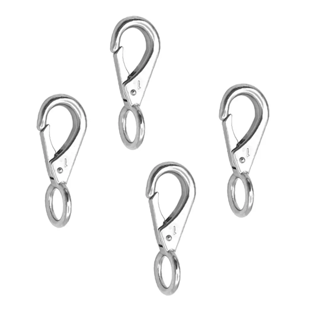 4 Pieces Premium Stainless Steel Fixed Eye Spring Snap Hooks  Rope Buckle for Marine Boat Rigging