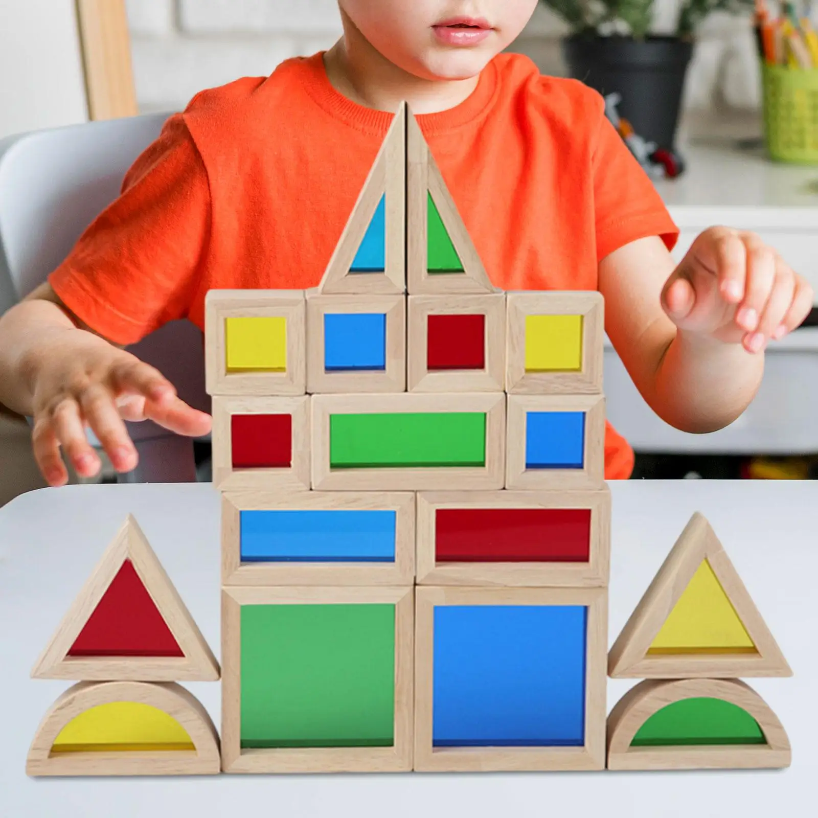 17 Pieces Wood Building Blocks Set 2 3 4 Year Old Educational Toys Fine Motor Skills Boys Girls Stacking Game Construction Toys